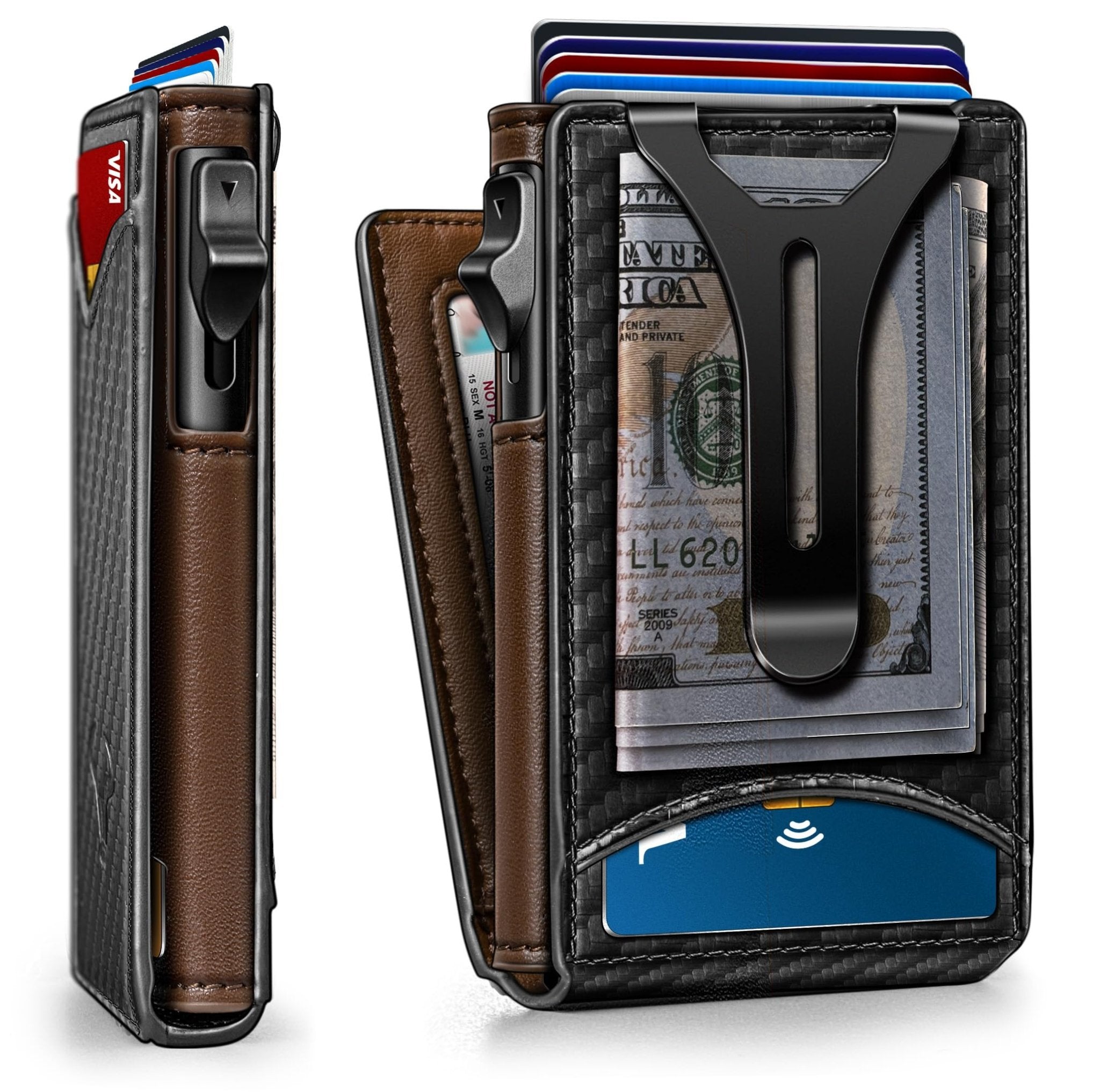 Slim Pop-Up RFID Wallet for Men with Money Clip & Leather Flip Case