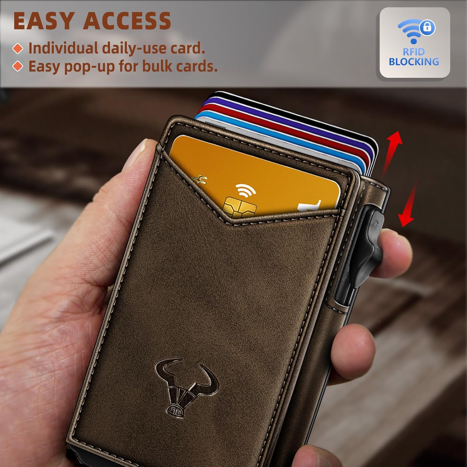Slim Pop-Up RFID Wallet for Men with Money Clip & Leather Flip Case