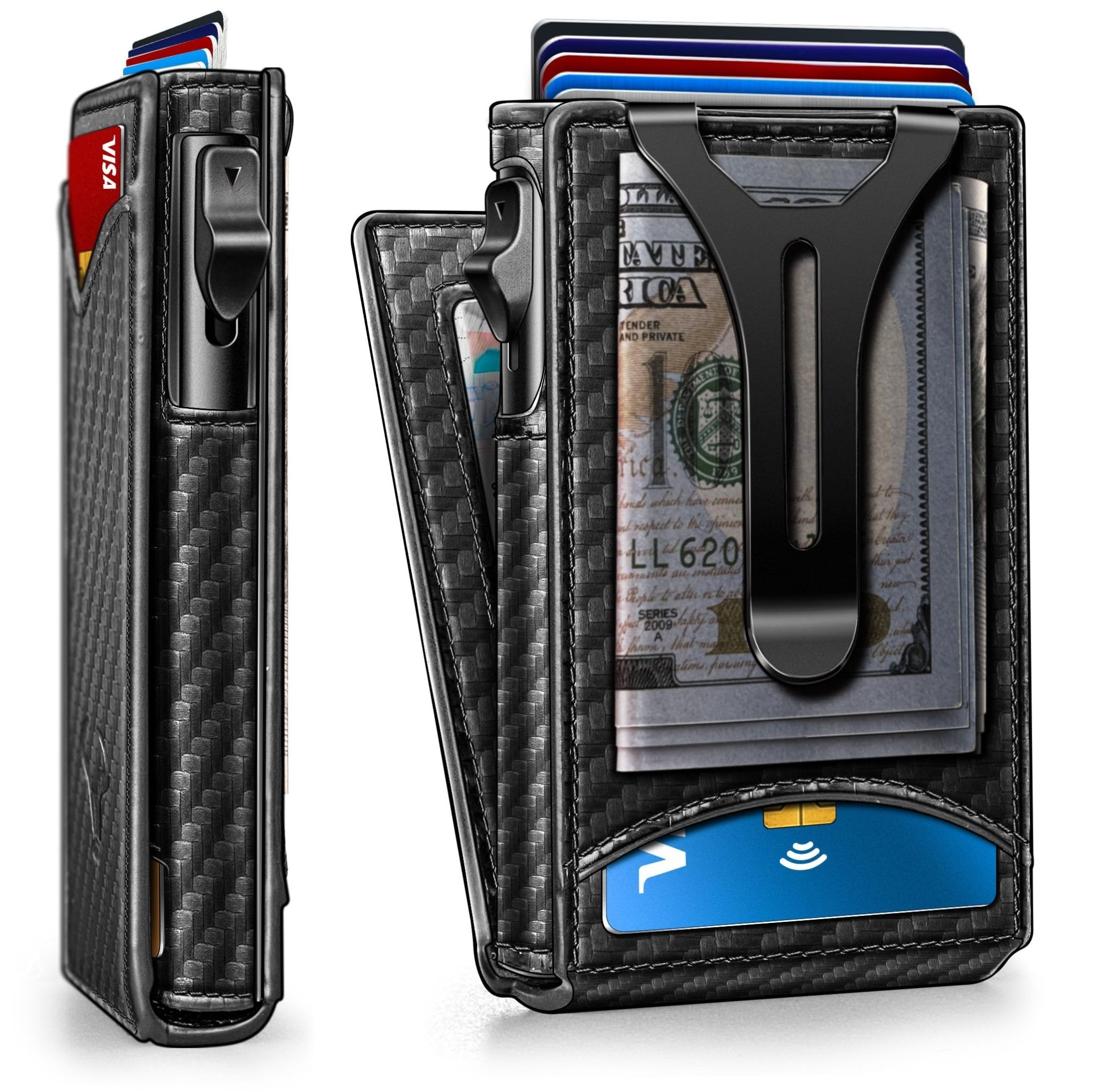 Slim Pop-Up RFID Wallet for Men with Money Clip & Leather Flip Case