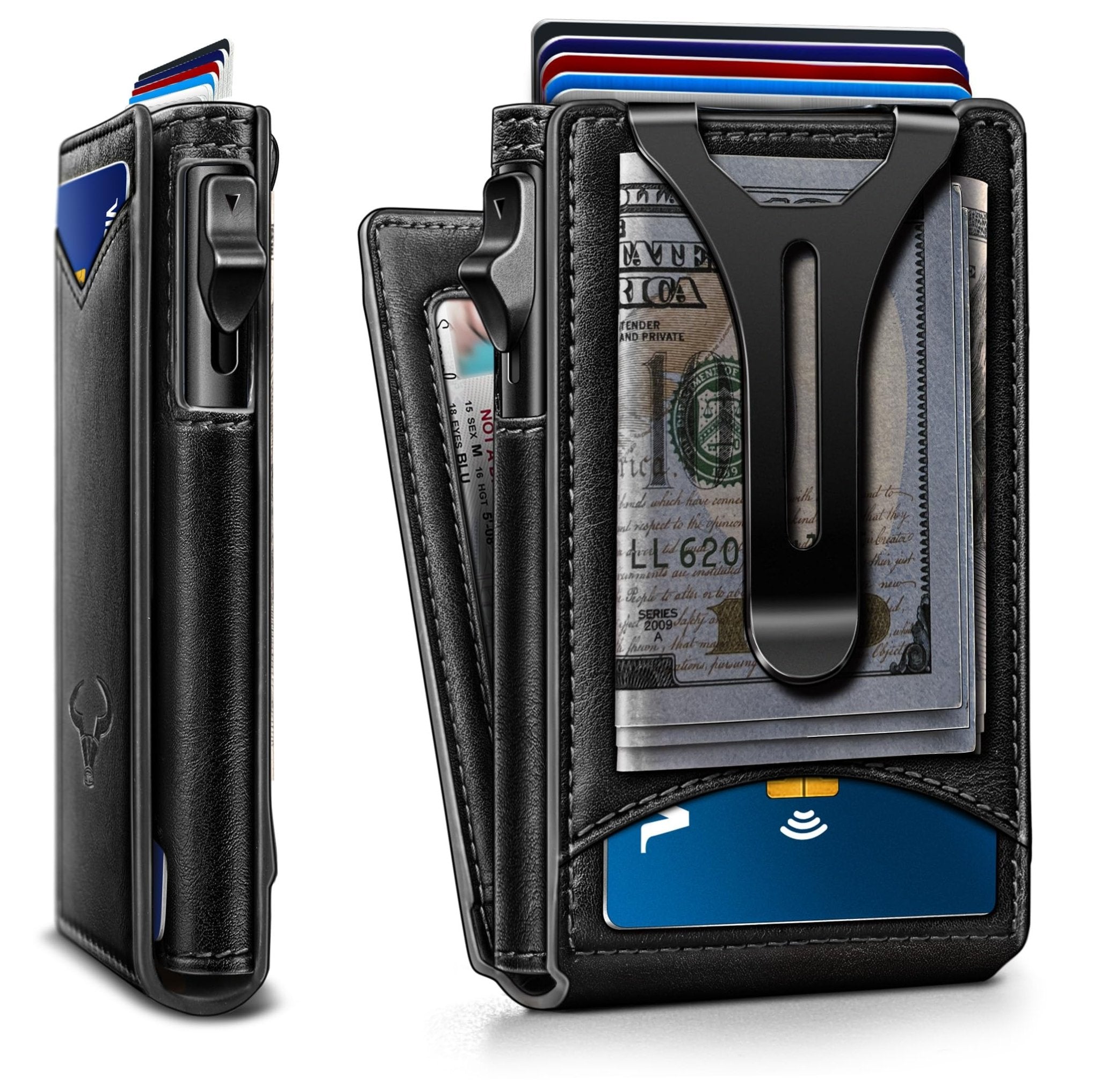 Slim Pop-Up RFID Wallet for Men with Money Clip & Leather Flip Case