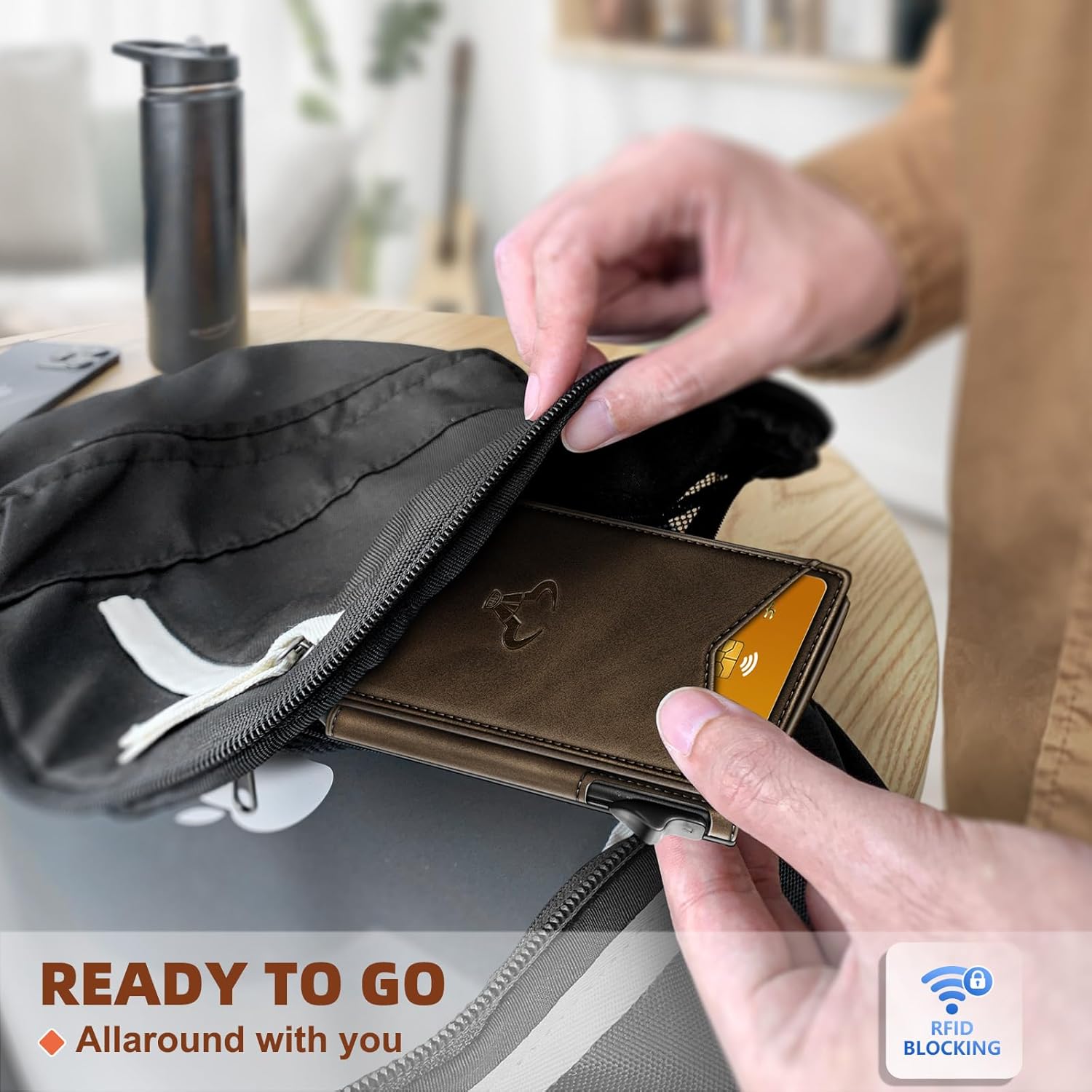 Slim Pop-Up RFID Wallet for Men with Money Clip & Leather Flip Case