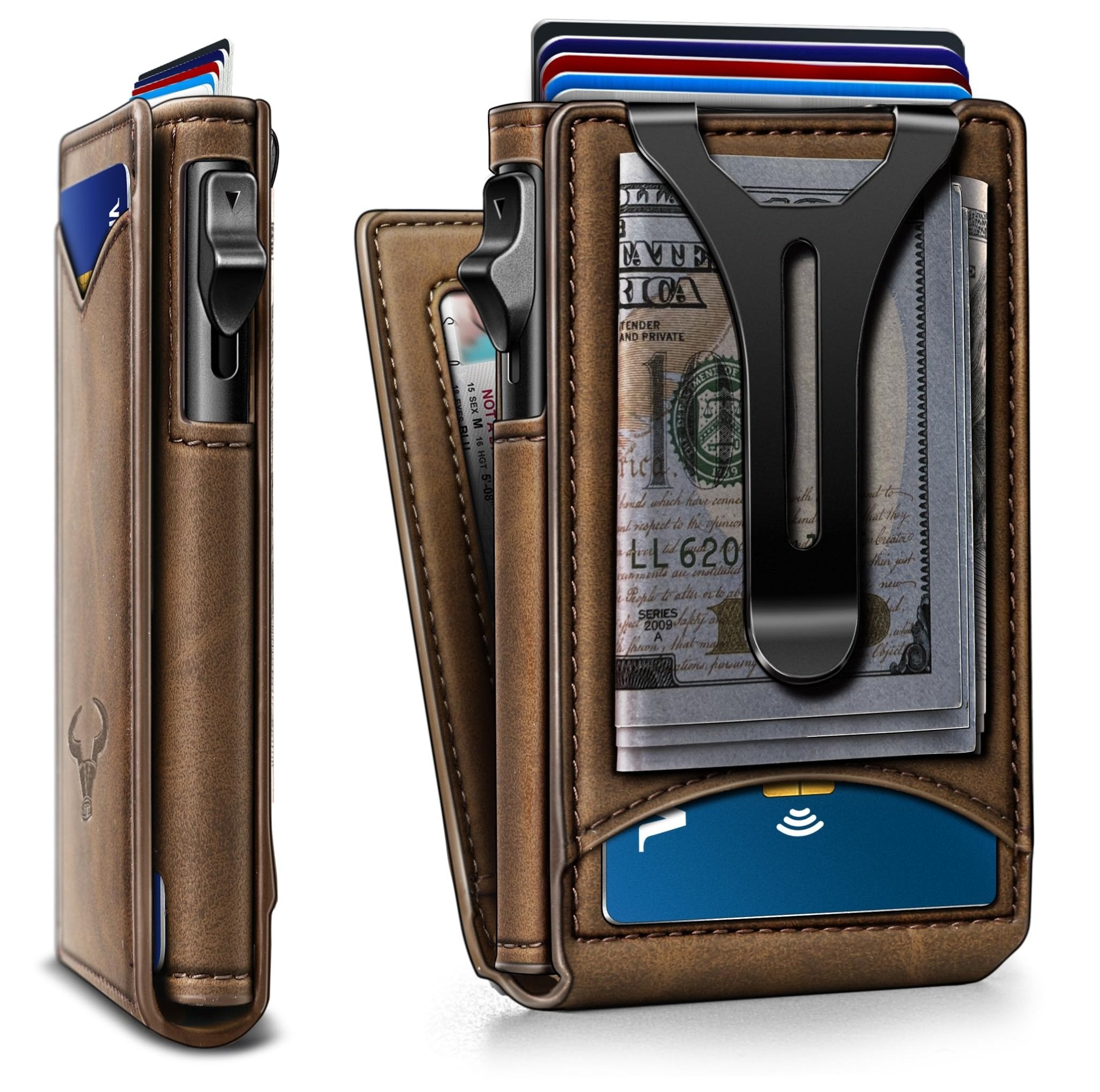 Slim Pop-Up RFID Wallet for Men with Money Clip & Leather Flip Case