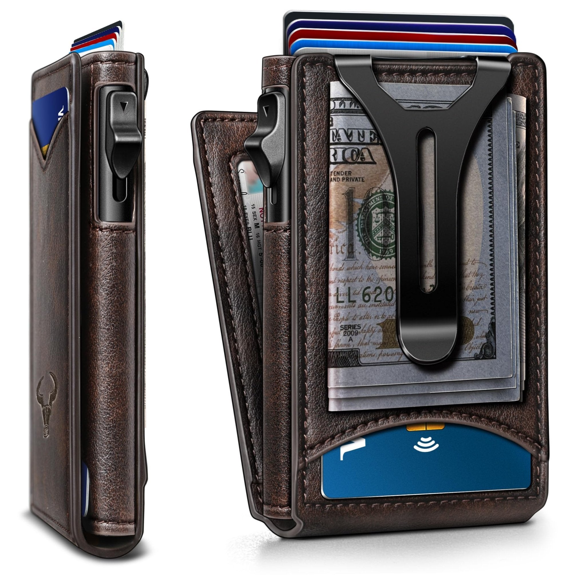 Slim Pop-Up RFID Wallet for Men with Money Clip & Leather Flip Case