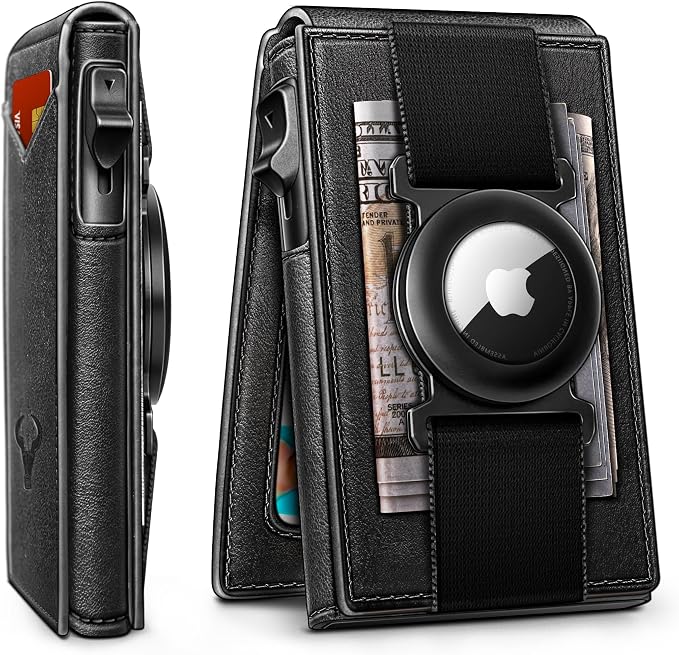 Slim RFID Airtag Wallet for Men – Minimalist Leather Front Pocket Wallet with Pop-Up Card Access