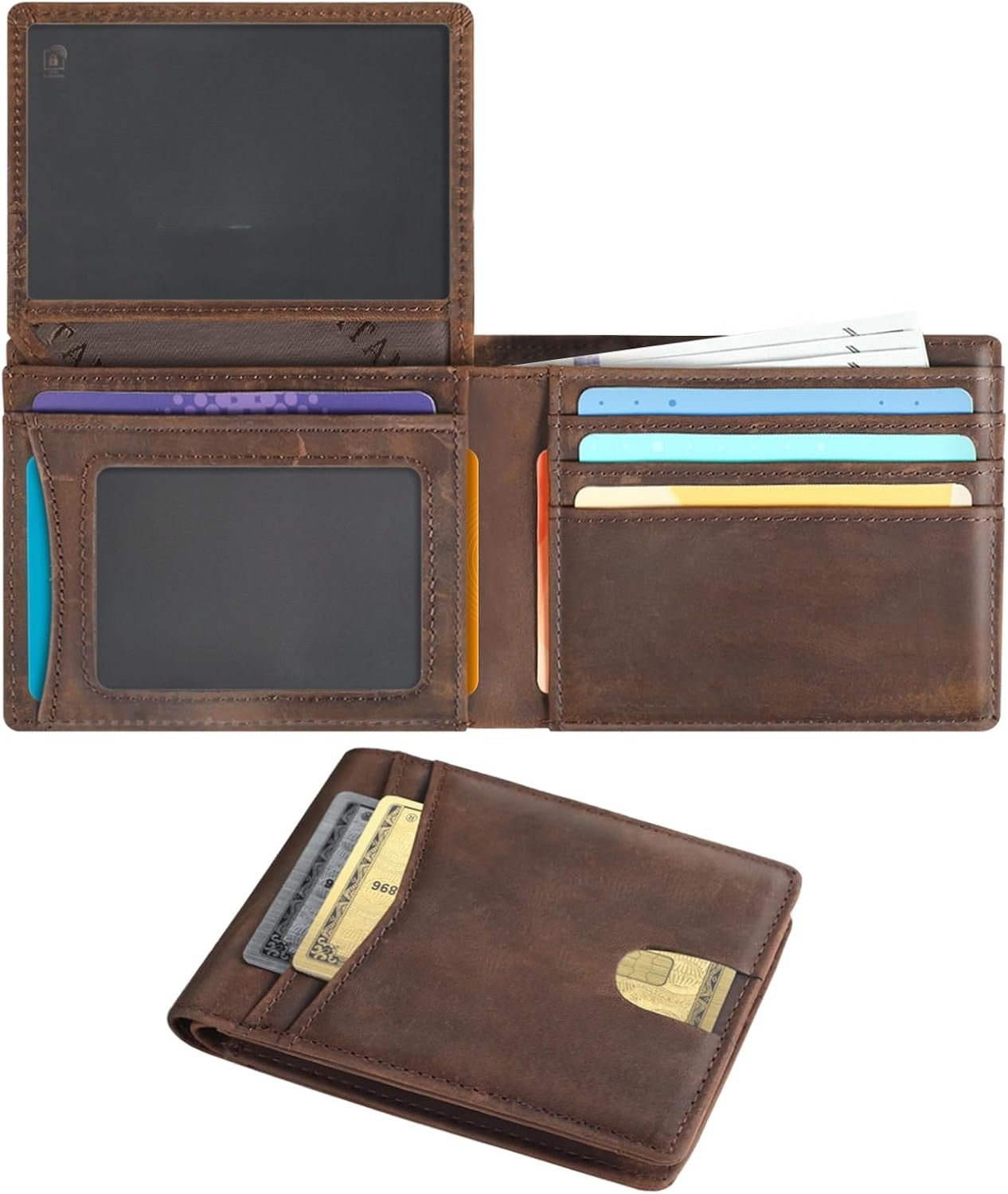 Slim RFID Blocking Leather Wallet for Men – 15 Card Bifold Design