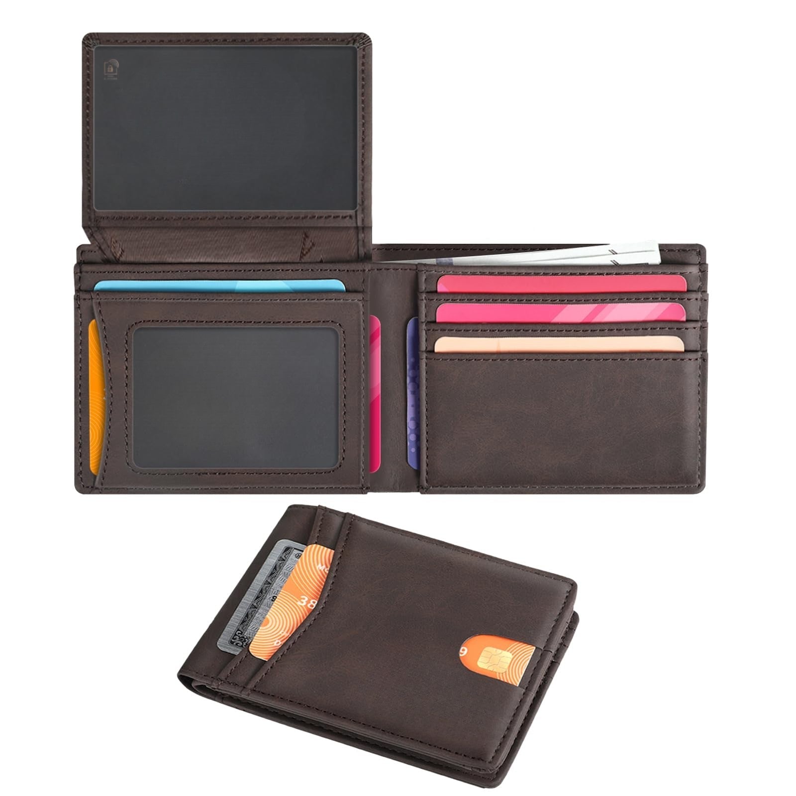 Slim RFID Blocking Leather Wallet for Men – 15 Card Bifold Design