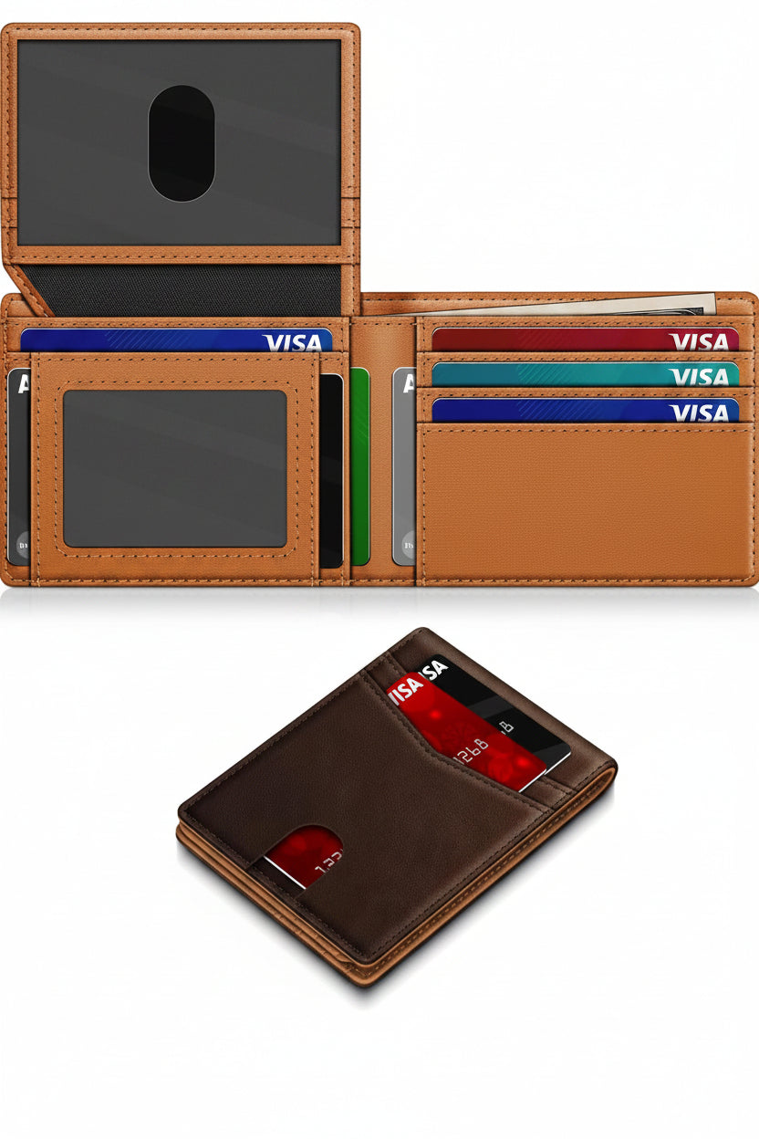 Slim RFID Blocking Leather Wallet for Men with 14 Card Slots
