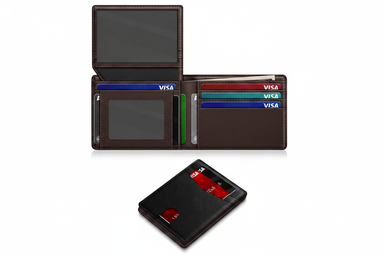 Slim RFID Blocking Leather Wallet for Men with 14 Card Slots