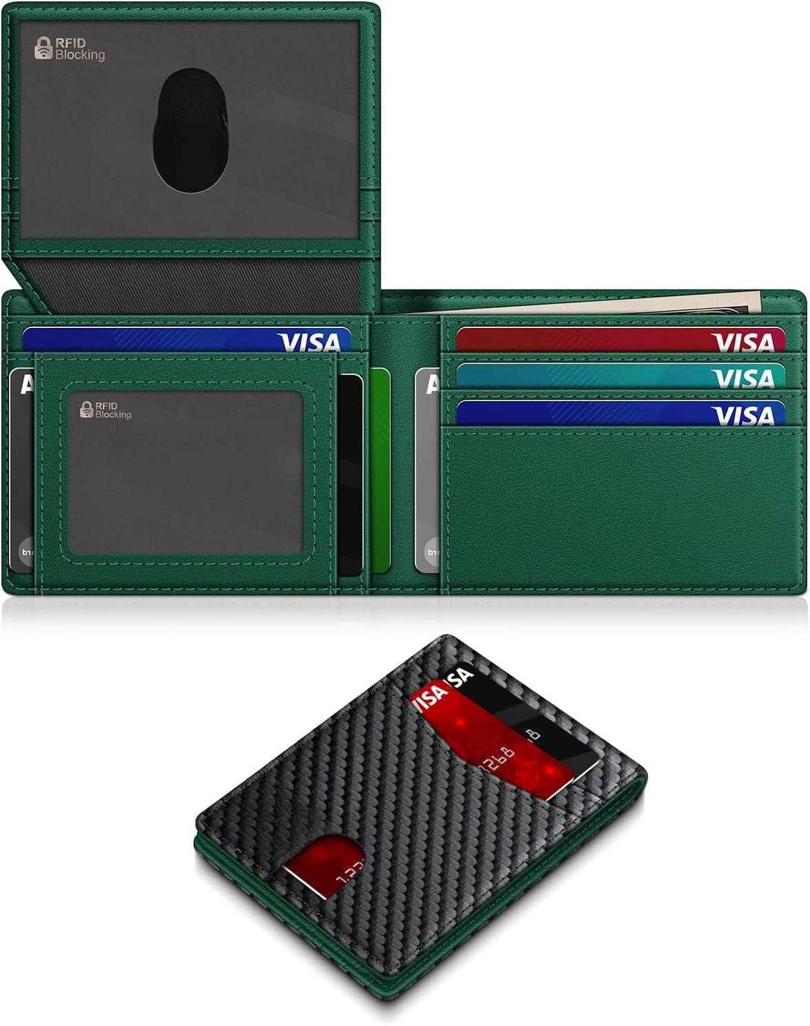 Slim RFID Blocking Leather Wallet for Men with 14 Card Slots