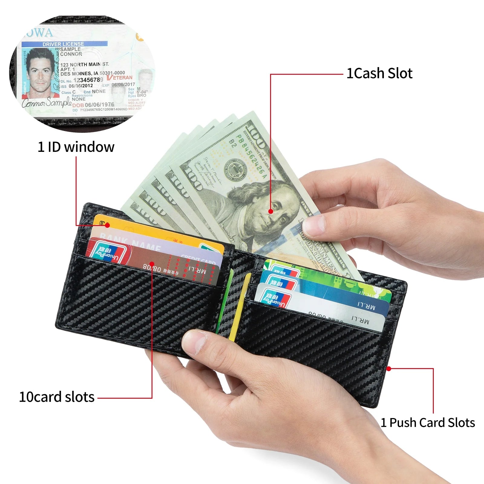 Slim RFID Blocking Leather Wallet with AirTag Holder for Men - Abbycart