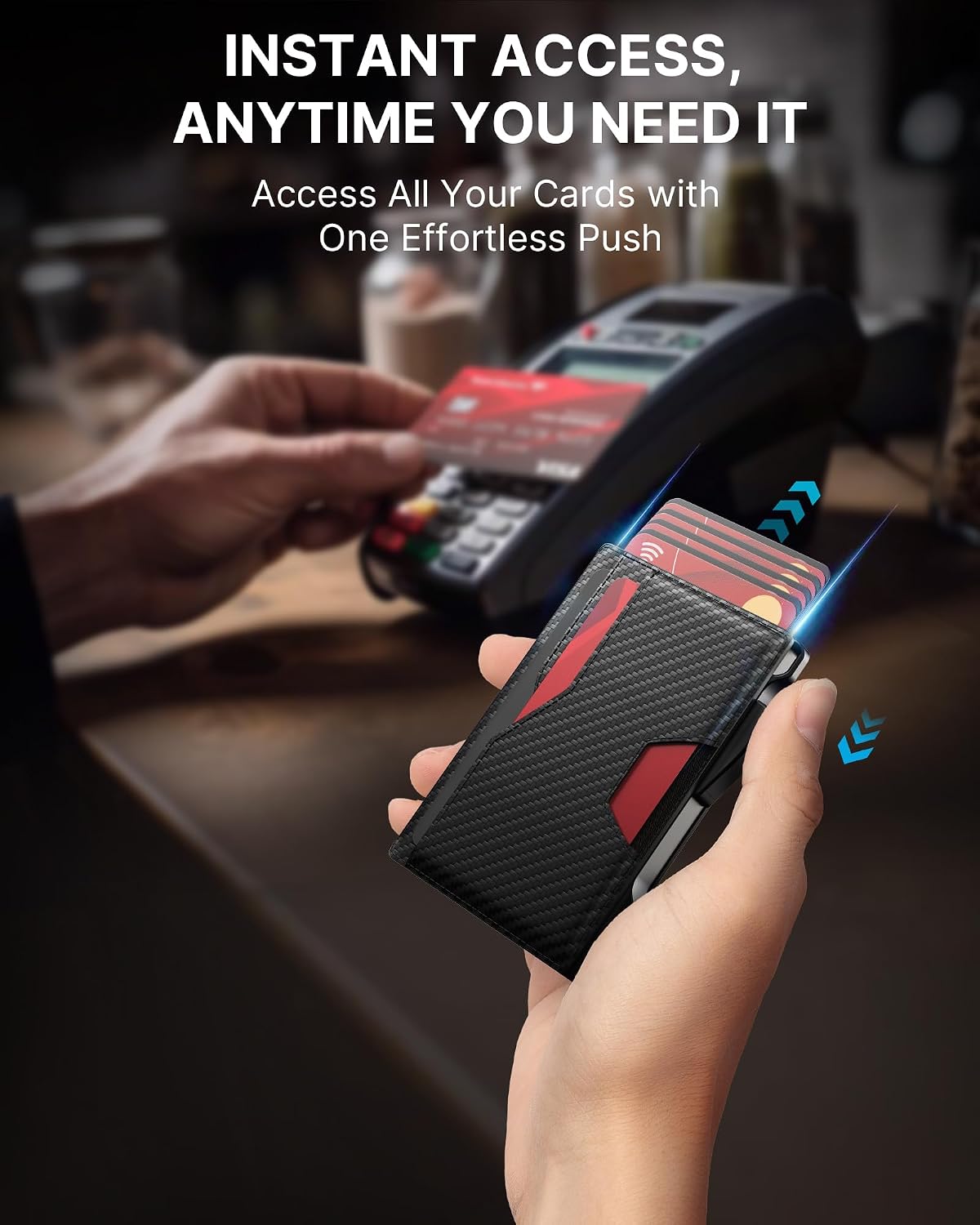 typecase Wallet for Men: Rfid-blocking with Money Clip Slim Leather Bifold Wallet ID Window Smart Pop Up Card Case Hold 9-13 Cards Front Pocket Wallet Gift for Men (Carbon Fiber Black)