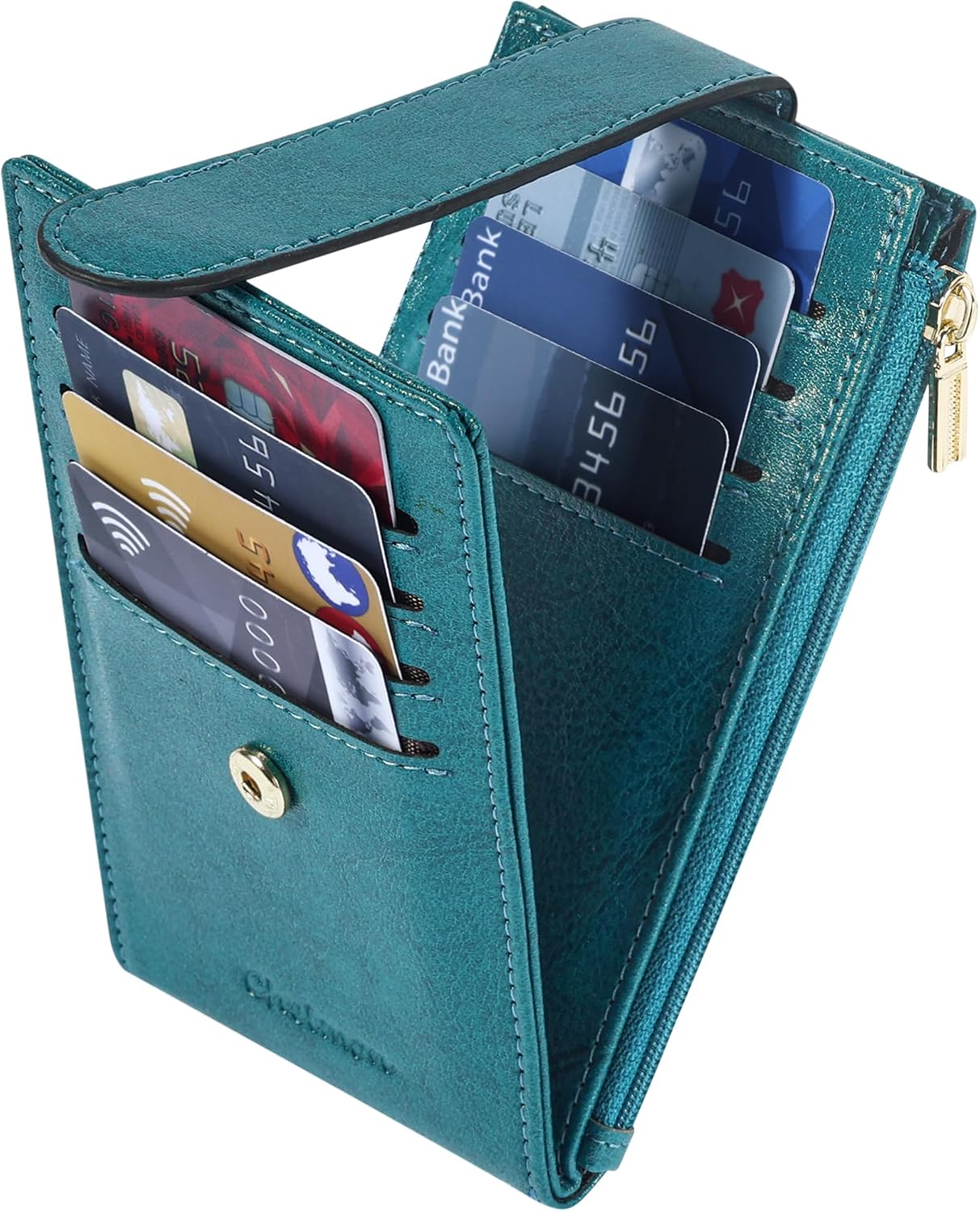 Slim RFID Card Holder Wallet for Women with Zipper Coin Pocket