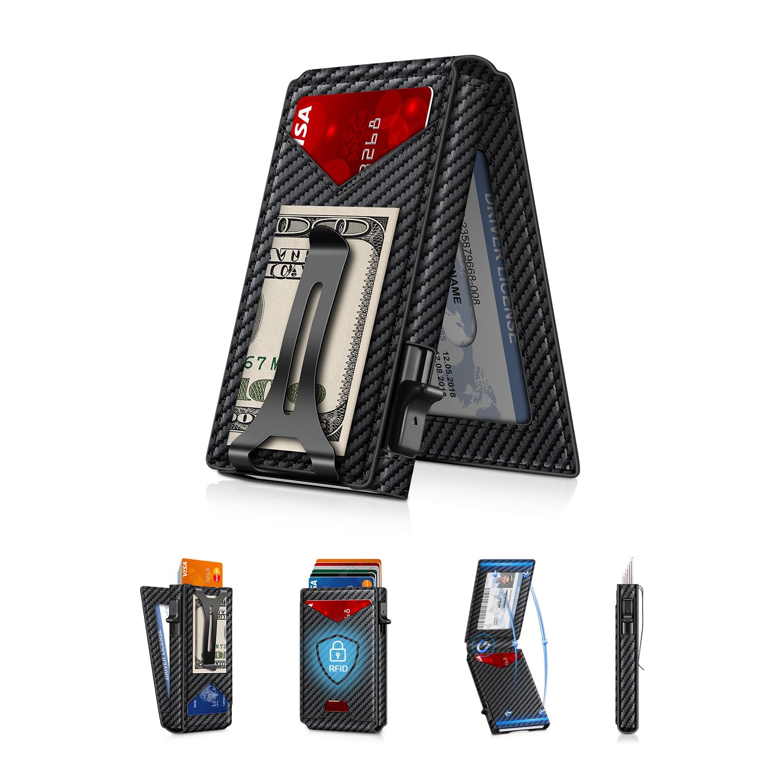 Slim RFID Wallet for Men with Pop - Up Card Holder & Money Clip | Minimalist Front Pocket Bifold - Abbycart