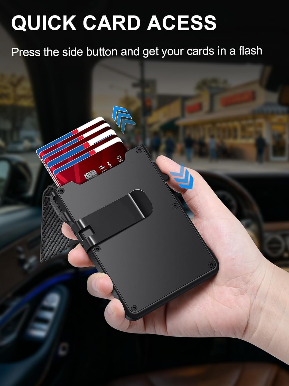 Wallet for Men RFID Blocking Wallet for 10-12 Cards Slim Bifold Minimalist Smart Pop Up Wallet with Money Clip Inside & ID Window Compact Front Pocket Metal Credit Card Holder Birthday Gifts for Men
