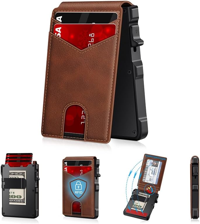 Slim RFID Wallet for Men with Pop Up Card Holder & Money Clip Wallet