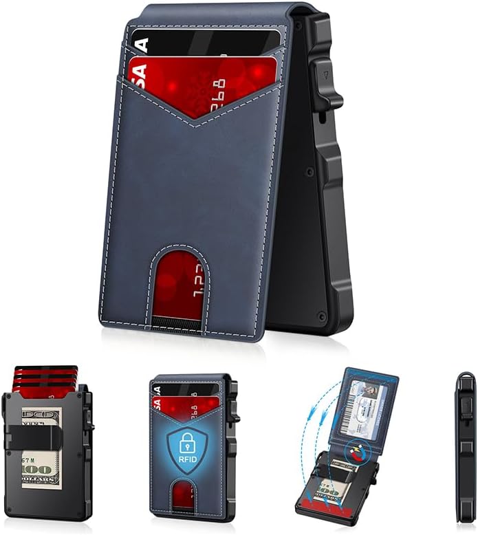 Slim RFID Wallet for Men with Pop Up Card Holder & Money Clip Wallet