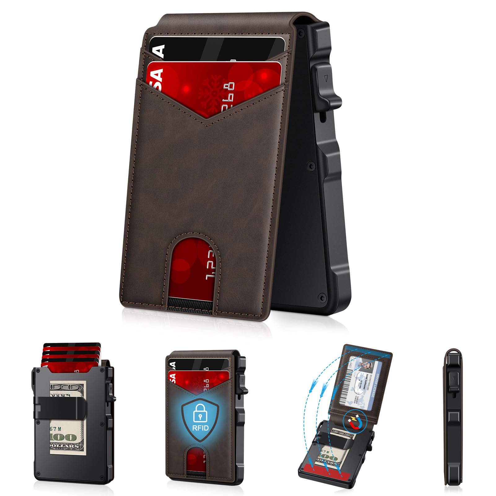 Slim RFID Wallet for Men with Pop Up Card Holder & Money Clip Wallet