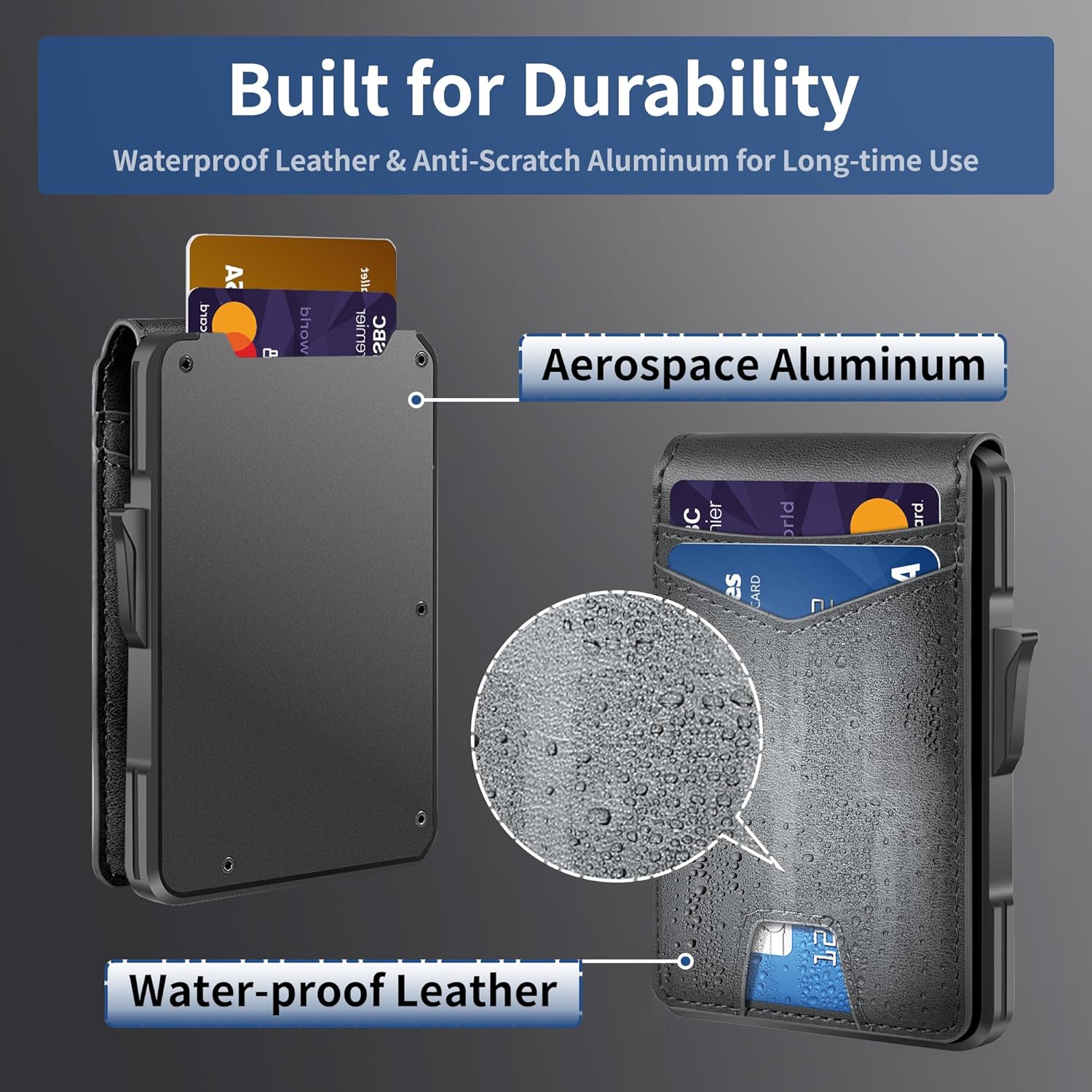 Slim RFID Wallet for Men with Pop - Up Card Holder – Waterproof Aluminum & Leather Bifold with 2 ID Windows, Money Clip, Holds 12+ Cards - Abbycart