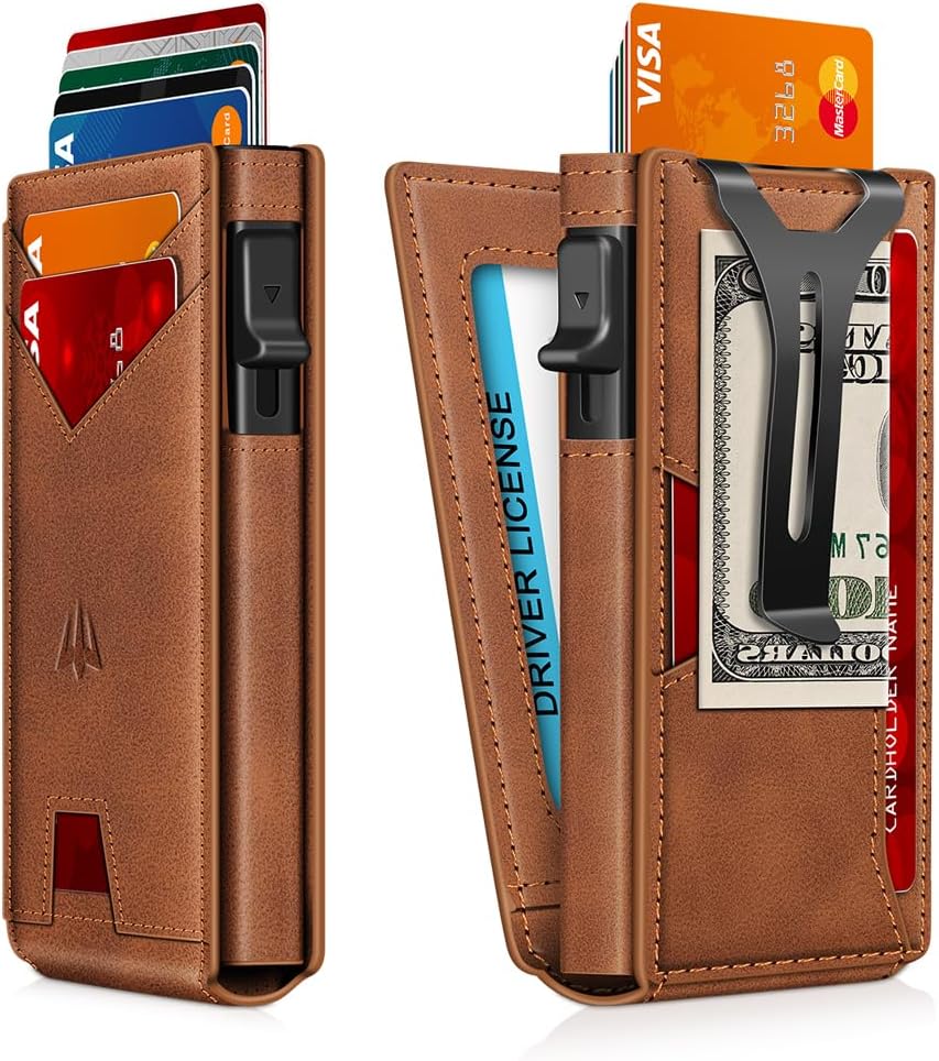 Slim Smart Wallet for Men | RFID Blocking Aluminum Pop - Up Wallet with Money Clip, ID Window & Gift Box - Abbycart