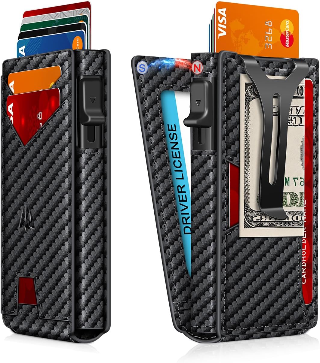 Slim Smart Wallet for Men | RFID Blocking Aluminum Pop - Up Wallet with Money Clip, ID Window & Gift Box - Abbycart