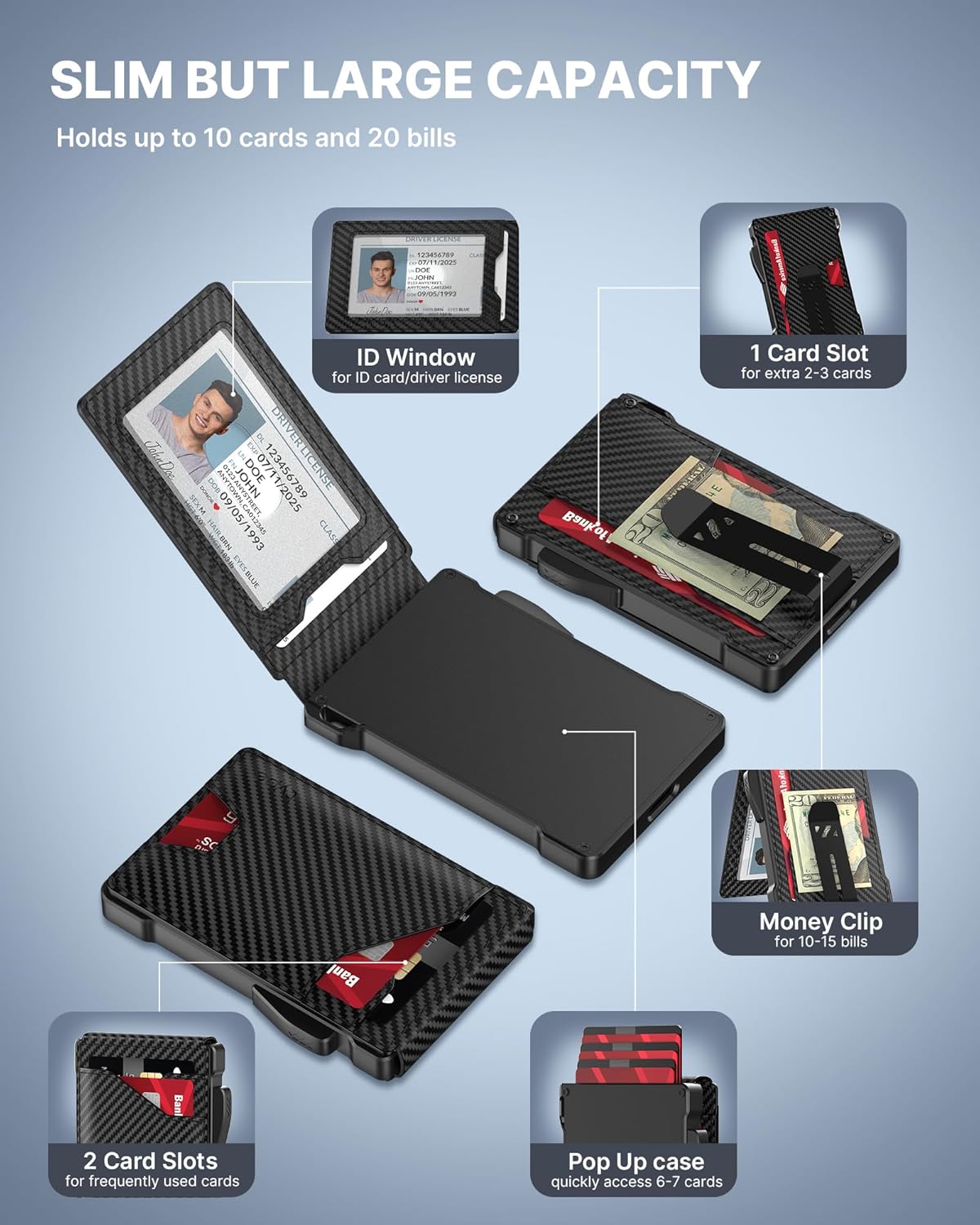 Slim Tactical RFID Wallet for Men with Pop Up Card Holder