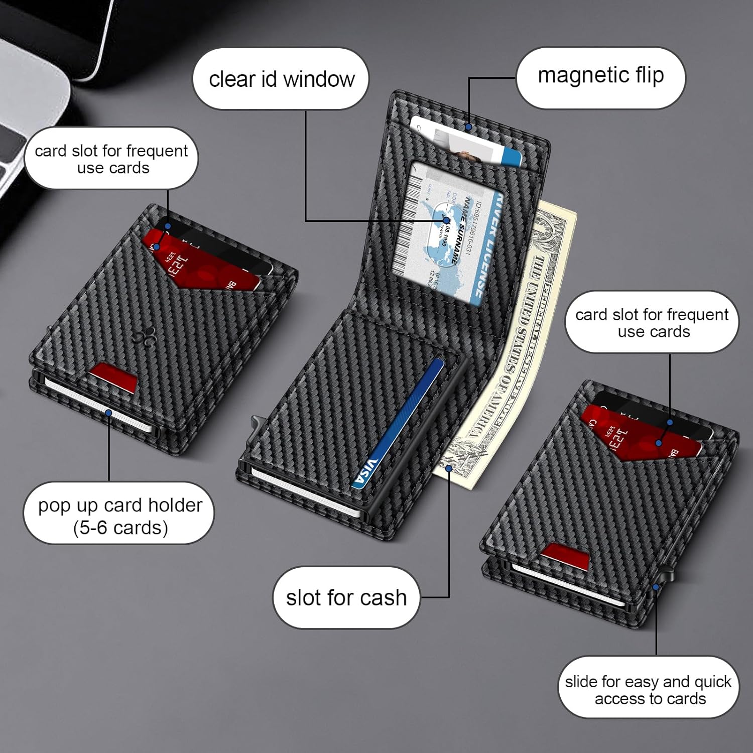 Slim Wallet for Men with Pop - Up Card Holder, RFID Blocking Metal Wallet with ID Window & Cash Slot, Minimalist Smart Bifold Holds 12–14 Cards - Abbycart