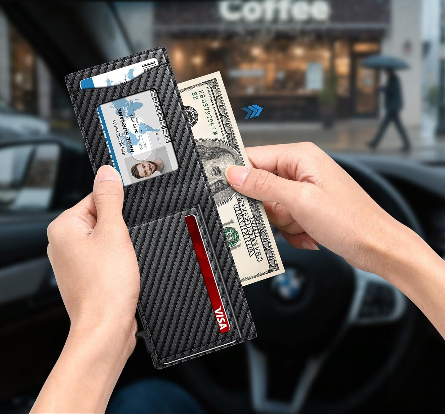 Slim Wallet for Men with Pop - Up Card Holder, RFID Blocking Metal Wallet with ID Window & Cash Slot, Minimalist Smart Bifold Holds 12–14 Cards - Abbycart