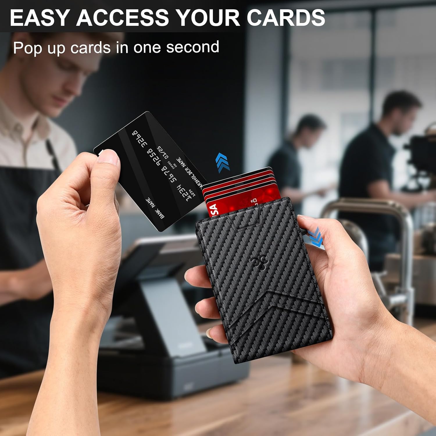 Slim Wallet for Men with Pop - Up Card Holder, RFID Blocking Metal Wallet with ID Window & Cash Slot, Minimalist Smart Bifold Holds 12–14 Cards - Abbycart