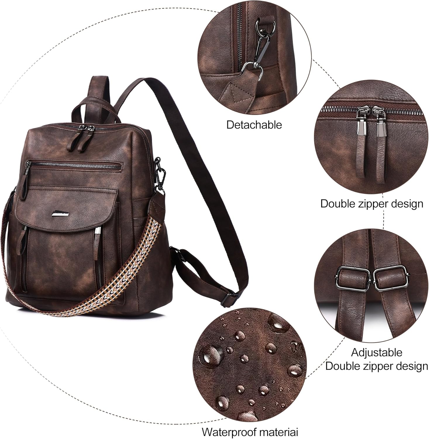 WYFJNX PU Leather Small Backpack Purse for Women Ladies | Fashion Purses, Girls Convertible Shoulder Bags Waterproof Handbags, Suitable for Shopping, Traveling, Work, Daily Use