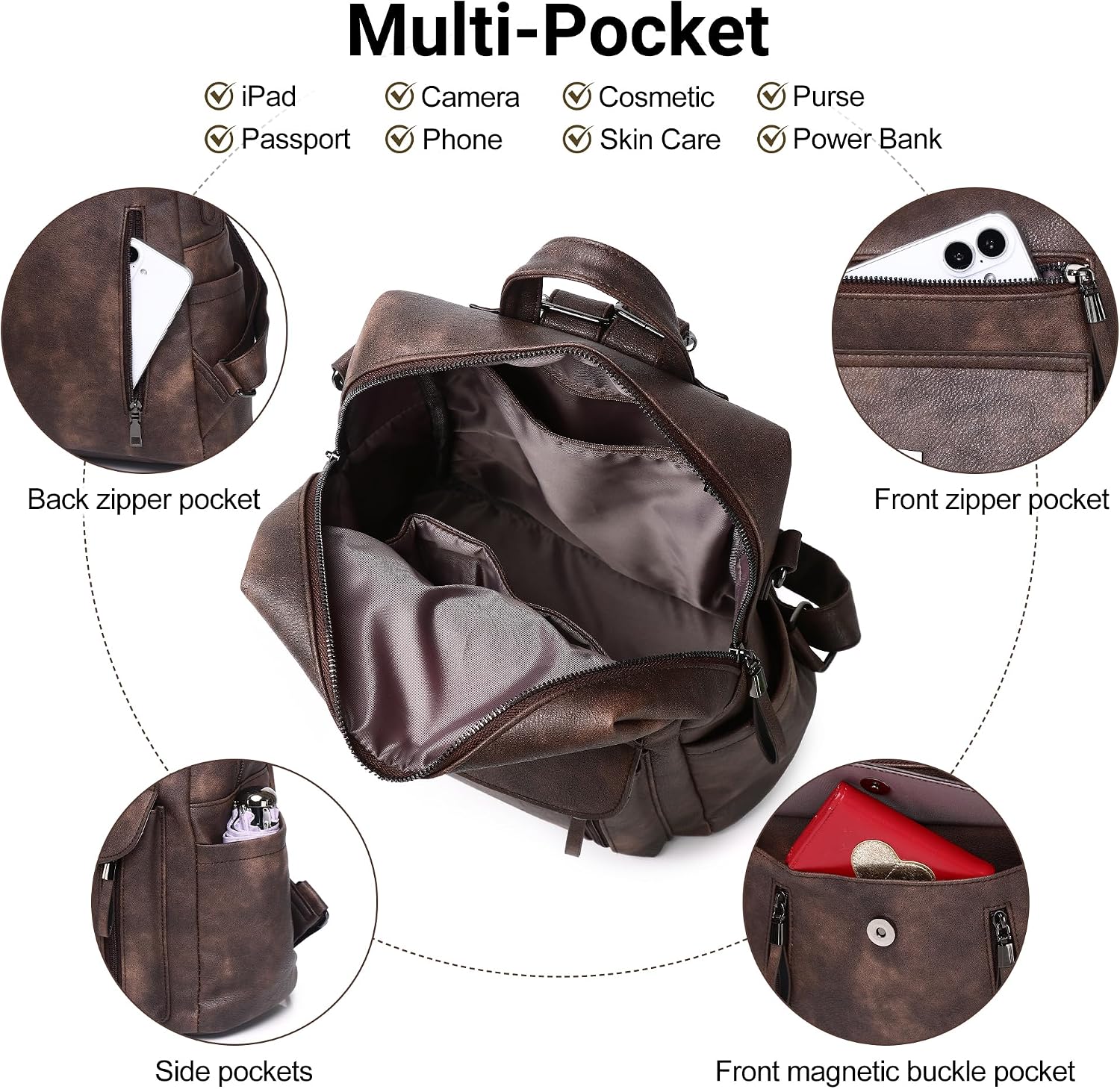 WYFJNX PU Leather Small Backpack Purse for Women Ladies | Fashion Purses, Girls Convertible Shoulder Bags Waterproof Handbags, Suitable for Shopping, Traveling, Work, Daily Use