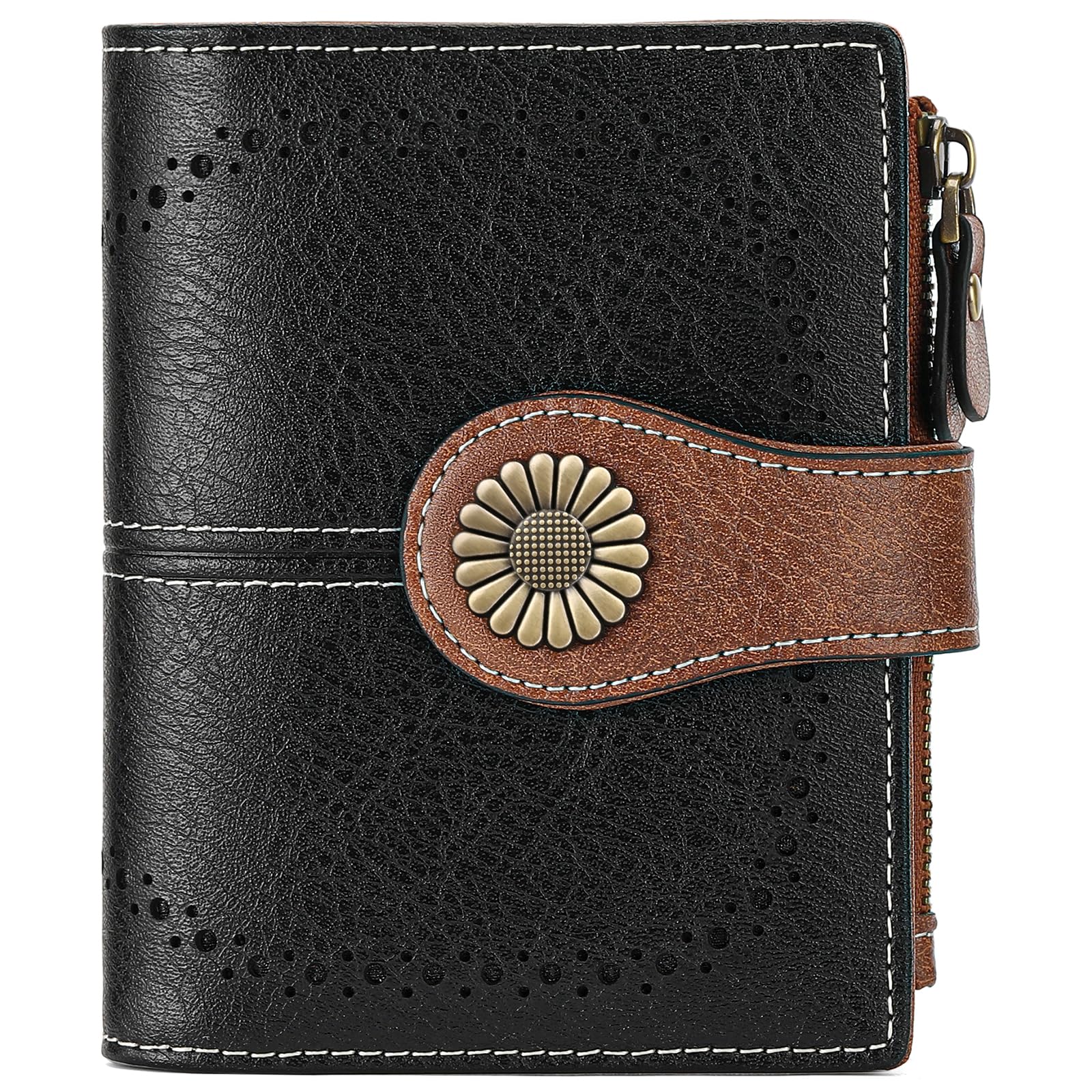 Small Leather RFID Wallet for Women with Zipper Coin Pocket
