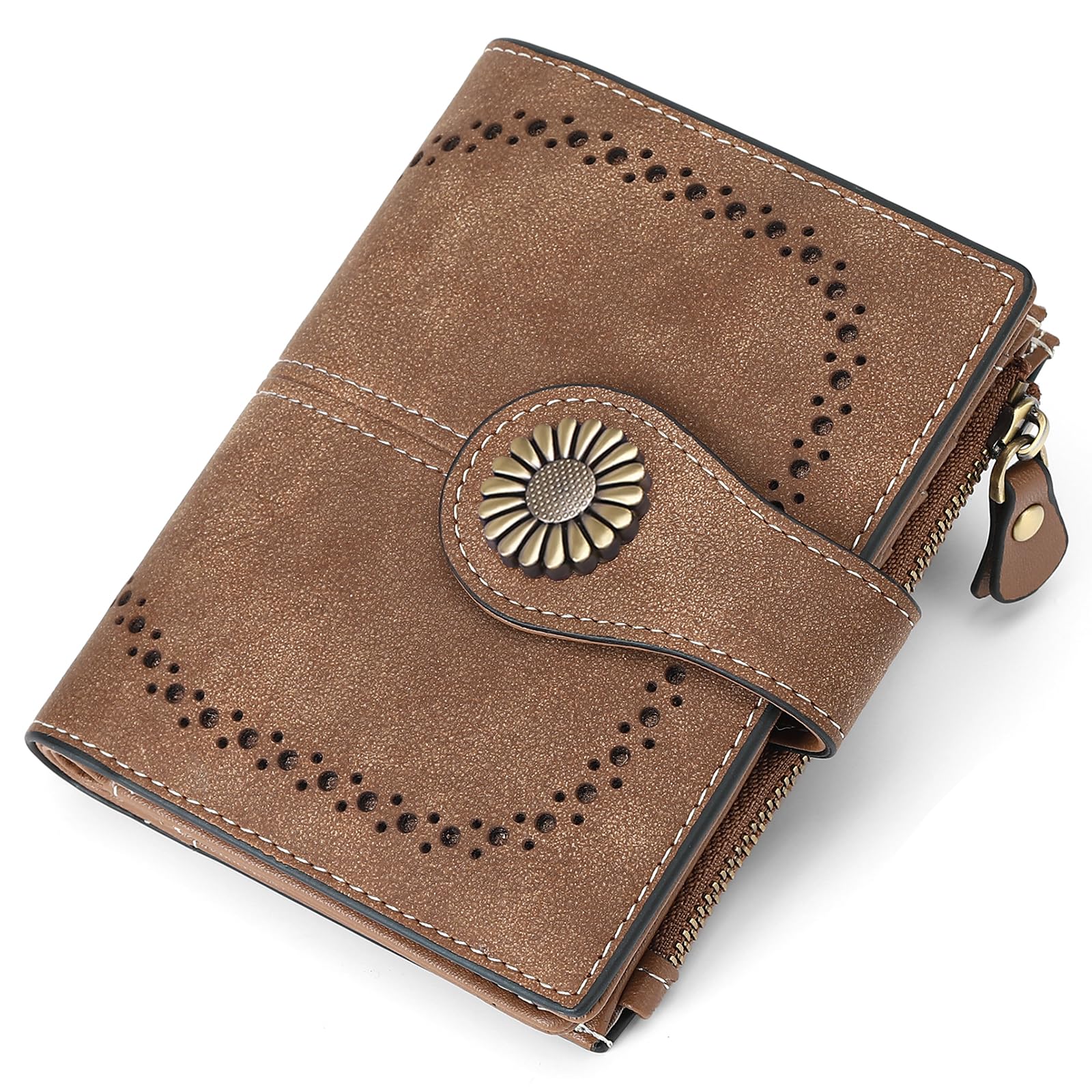 Small Leather RFID Wallet for Women with Zipper Coin Pocket