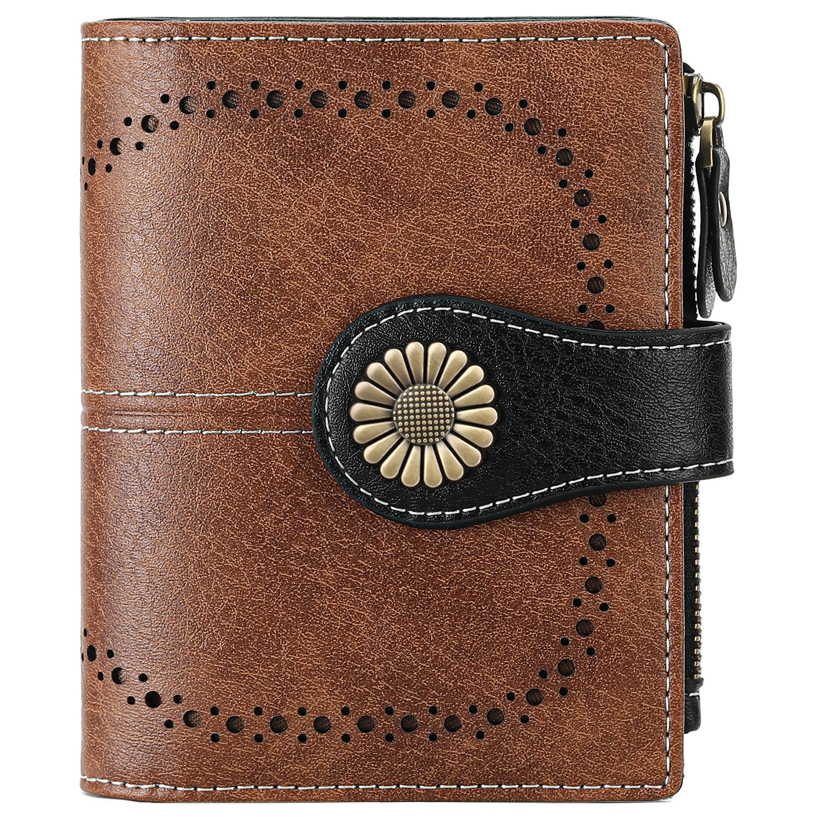 Small Leather RFID Wallet for Women with Zipper Coin Pocket