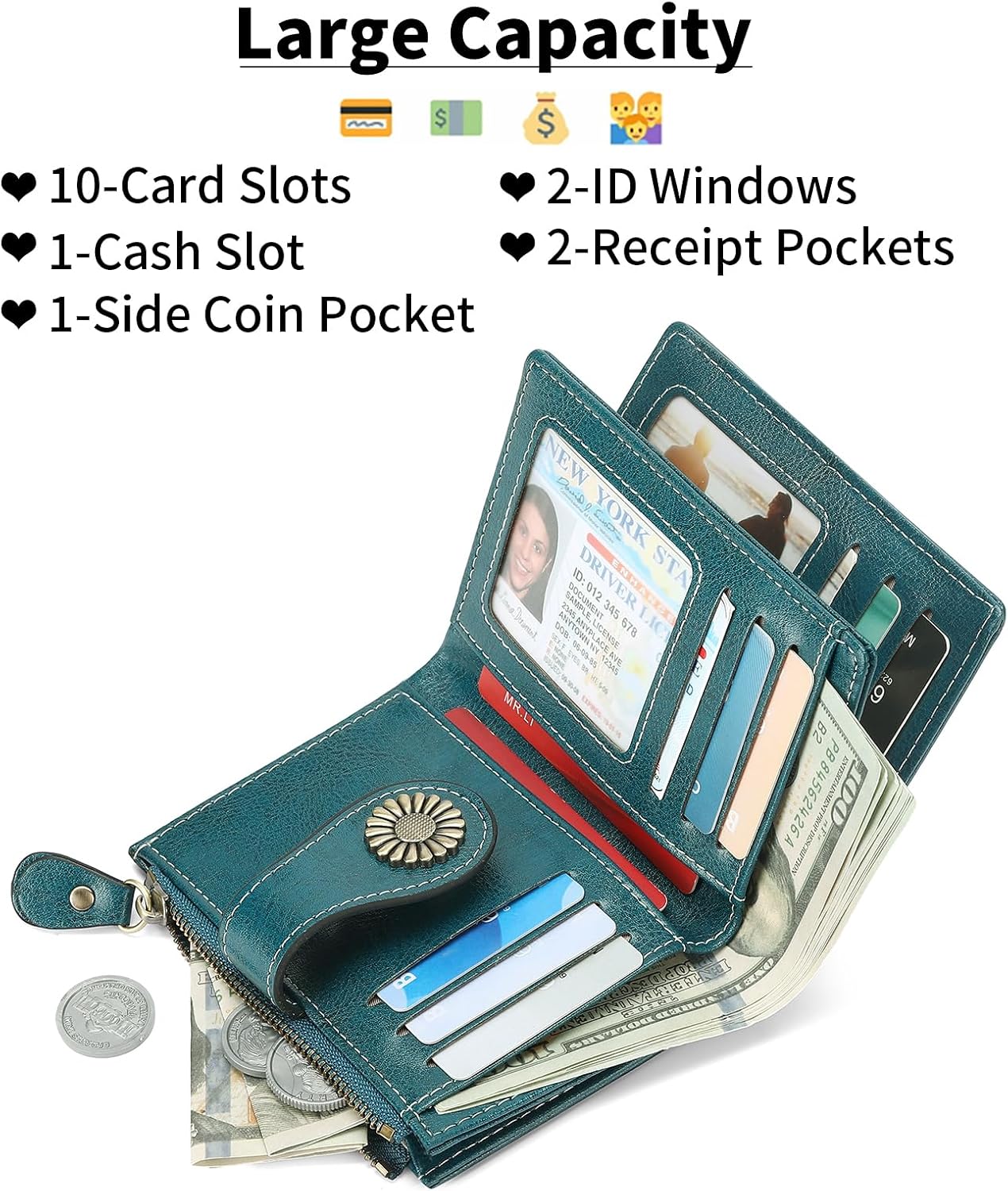 SENDEFN Small Womens Wallet Leather Bifold Card Holder RFID Blocking with Zipper Coin Pocket
