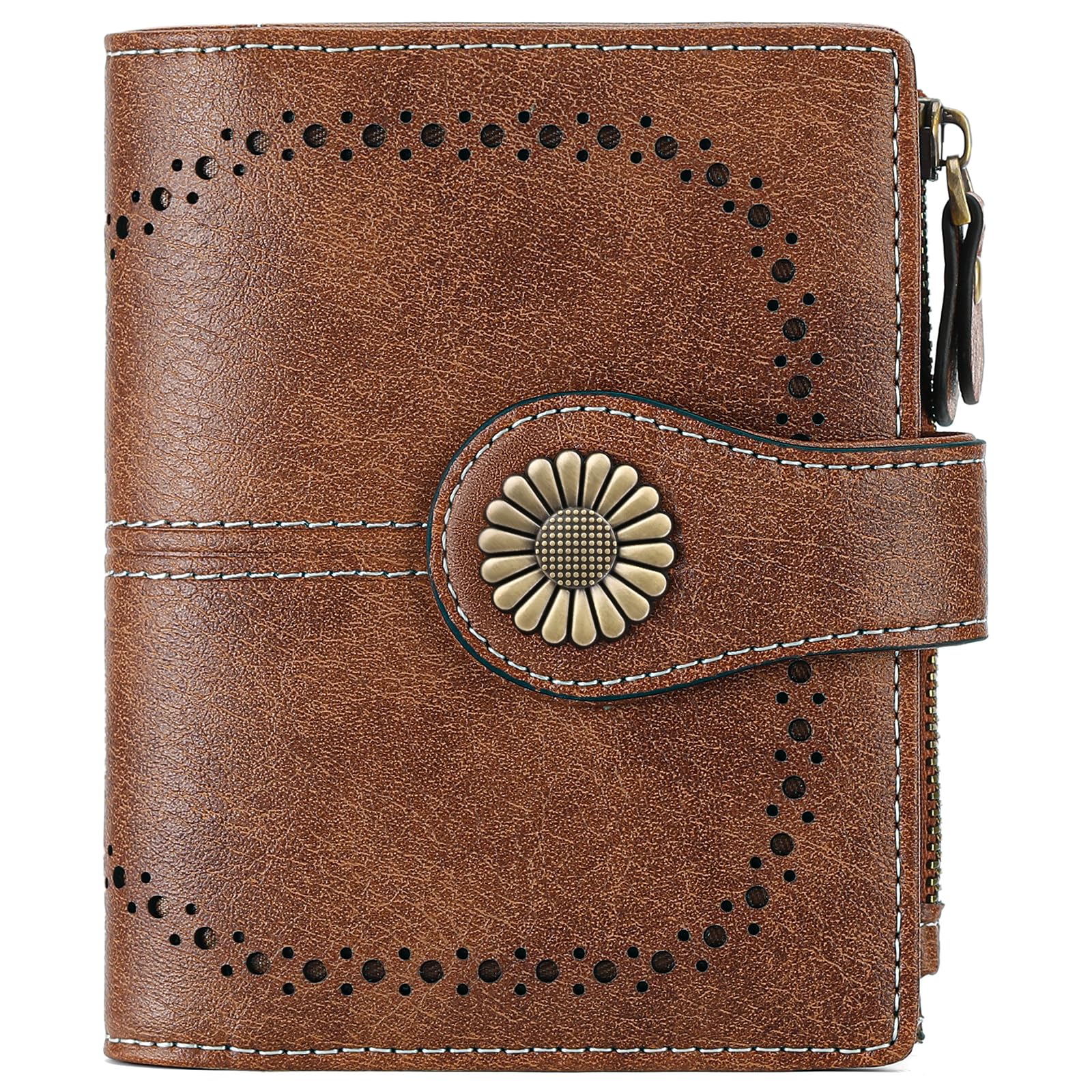 Small Leather RFID Wallet for Women with Zipper Coin Pocket
