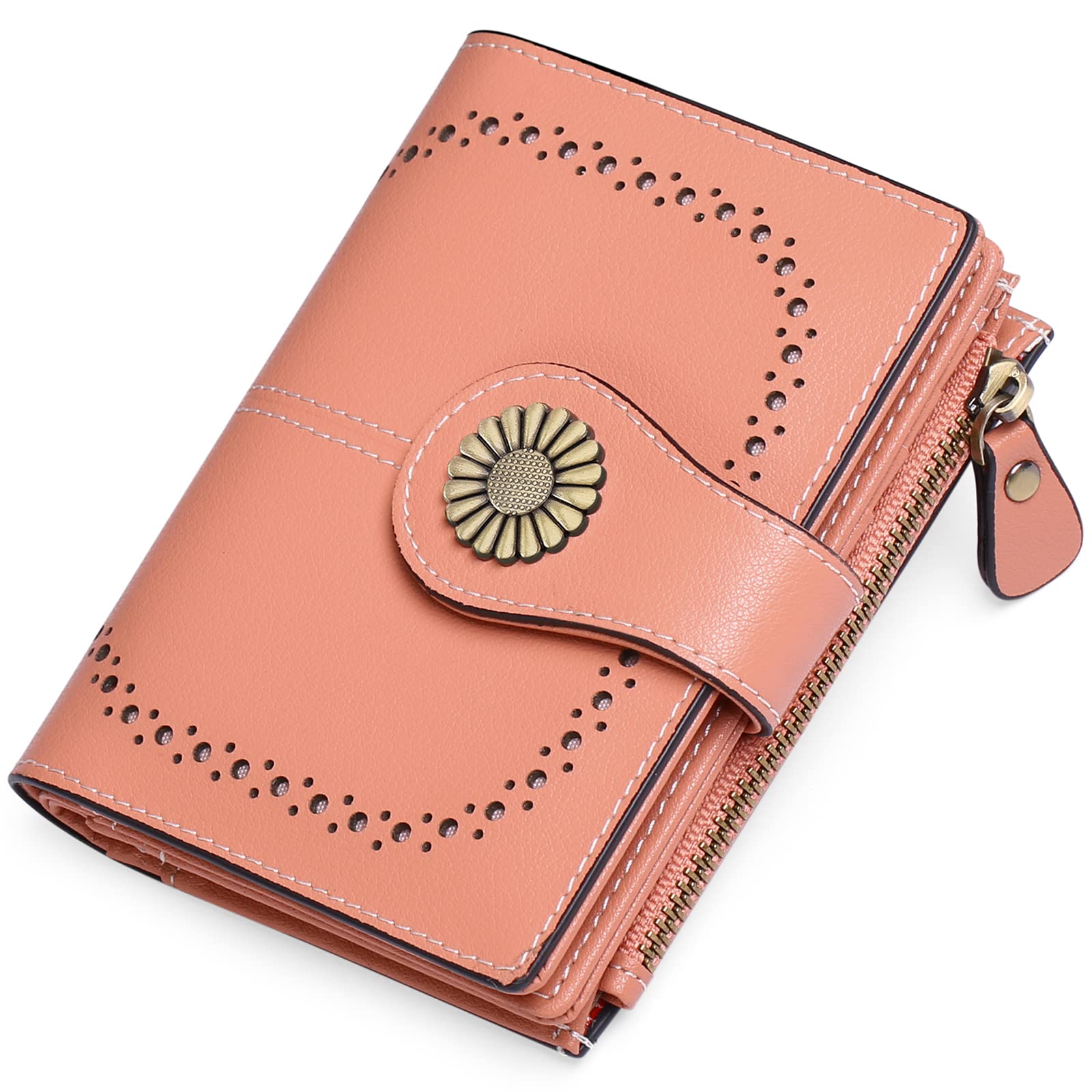 Small Leather RFID Wallet for Women with Zipper Coin Pocket