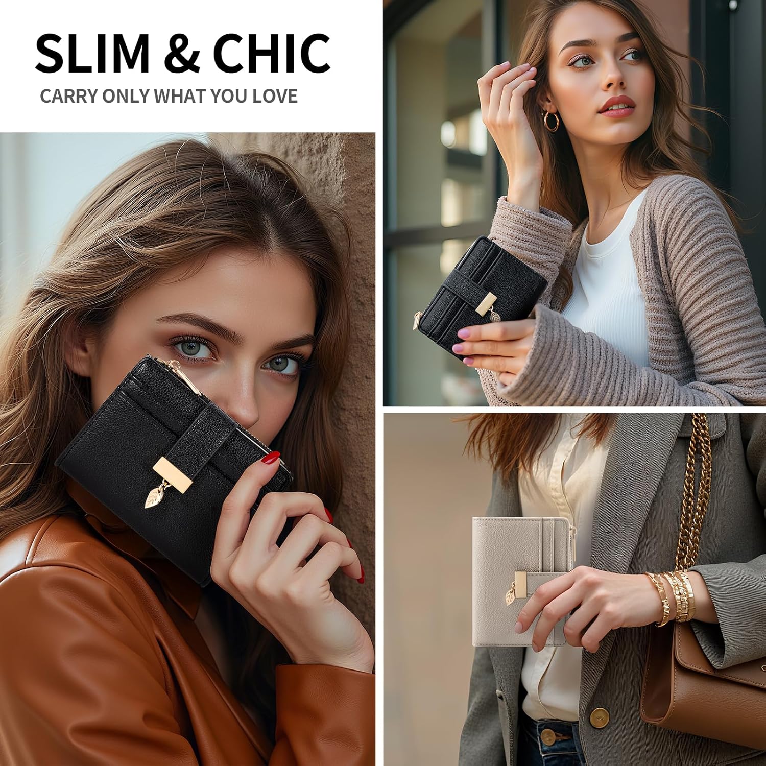 Pomelo Best Small Wallet Women Bifold Soft Leather Card Holder with ID Window Zipper Coin Pocket Wallets for Women Black