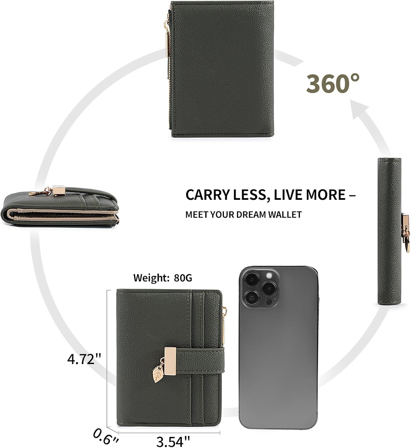 Pomelo Best Small Wallet Women Bifold Soft Leather Card Holder with ID Window Zipper Coin Pocket Wallets for Women Black