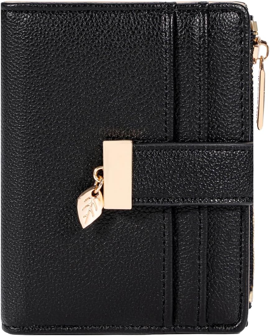 Women’s Small Leather Wallet – Bifold Wallet with Zipper Coin Pocket & Card Slots