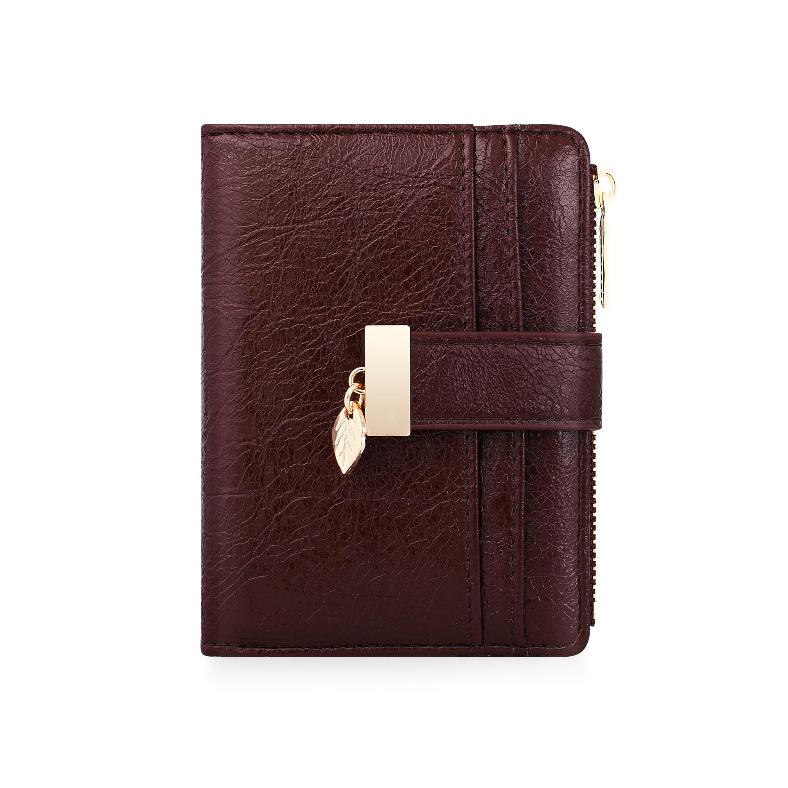 Women’s Small Leather Wallet – Bifold Wallet with Zipper Coin Pocket & Card Slots