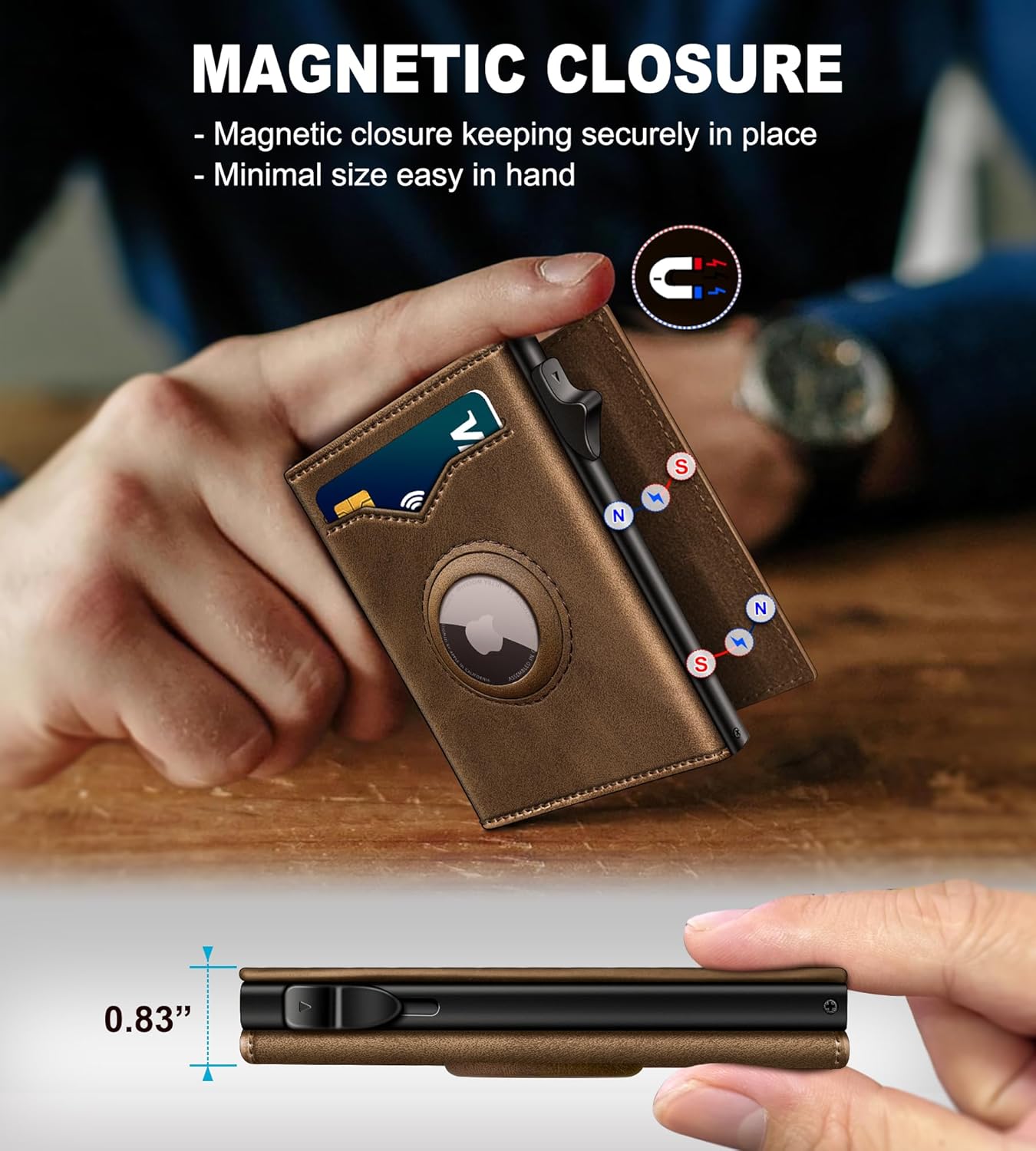 Smart AirTag Wallet for Men | RFID Blocking Slim Leather Trifold Wallet with Pop - Up Card Holder, Magnetic Closure & Gift Box - Abbycart