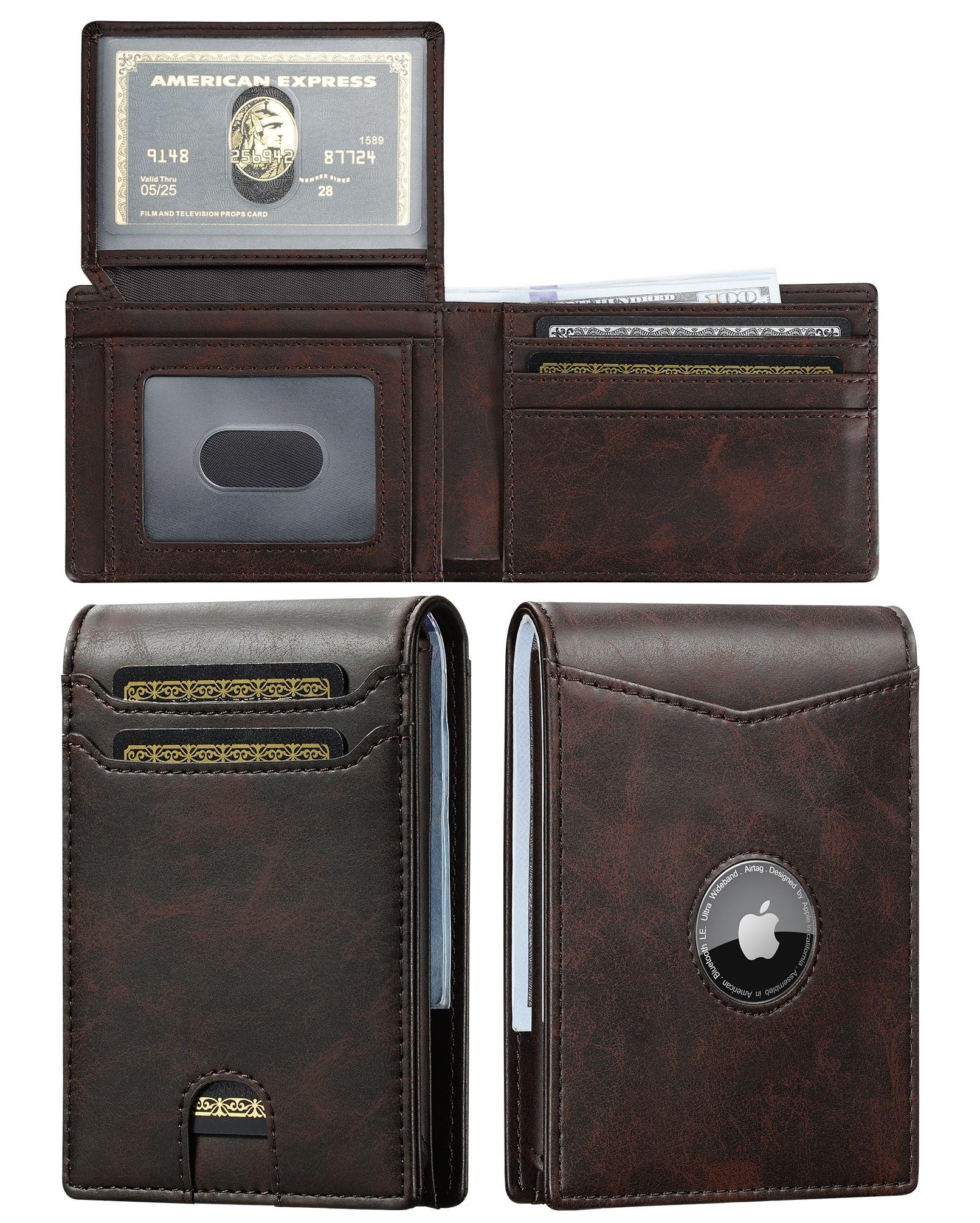 Smart AirTag Wallet for Men | RFID Blocking Slim Leather Wallet with ID Window, Card Holder & Minimalist Gift for Him - Abbycart