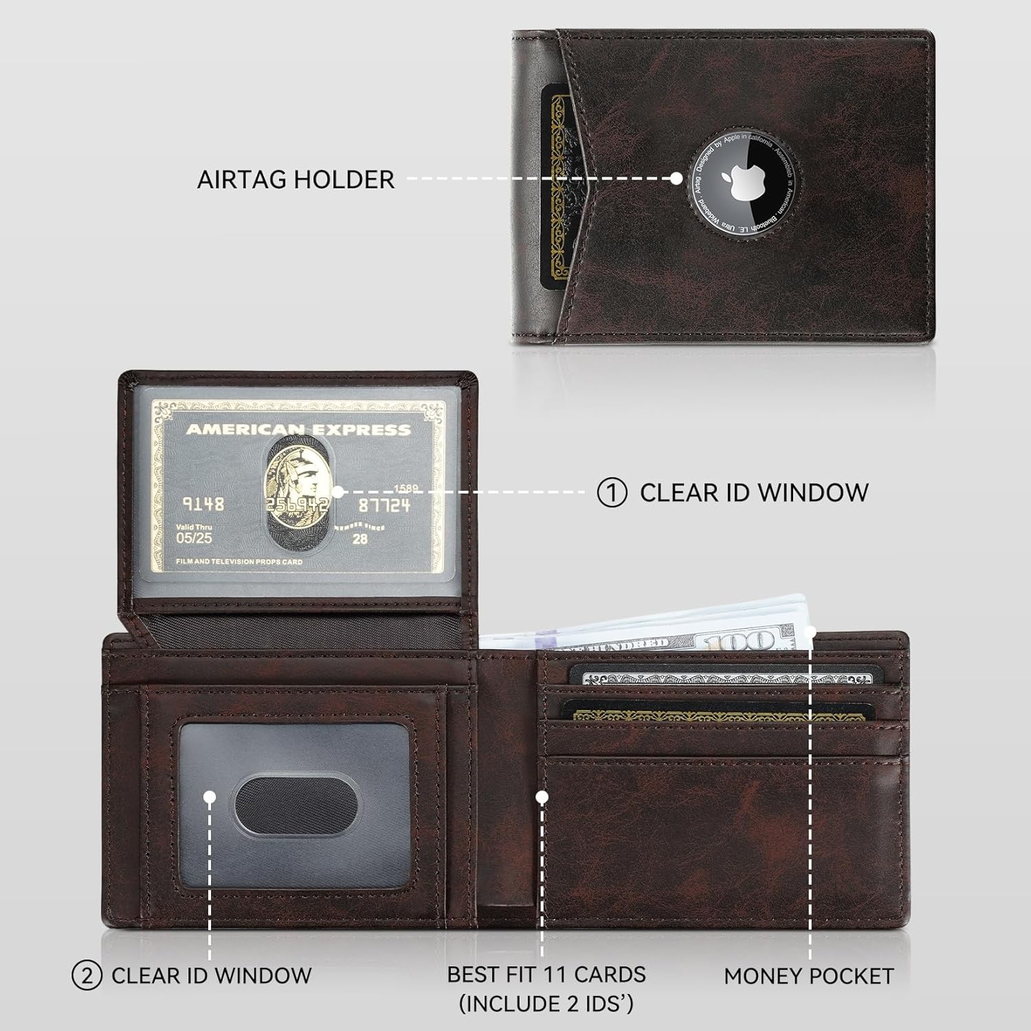 Smart AirTag Wallet for Men | RFID Blocking Slim Leather Wallet with ID Window, Card Holder & Minimalist Gift for Him - Abbycart