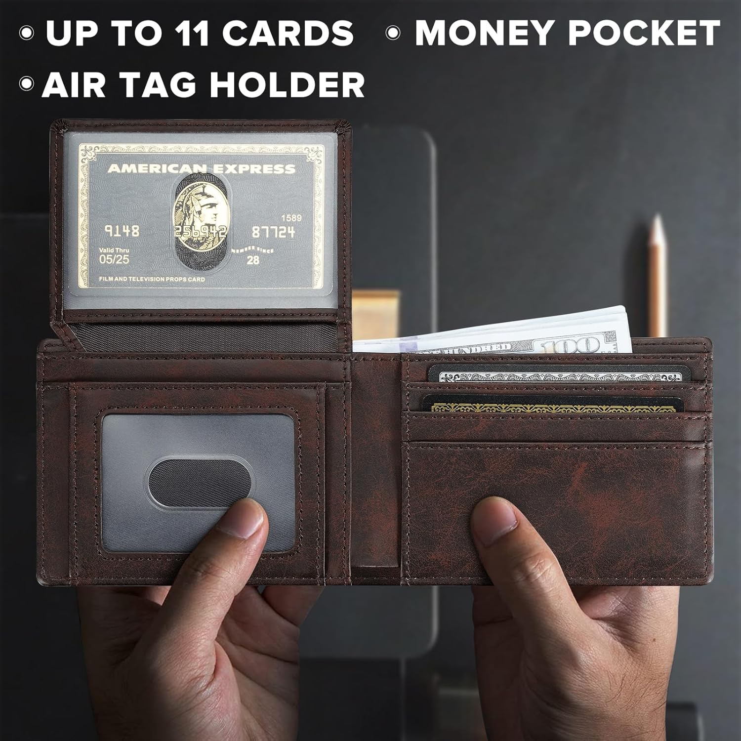 Smart AirTag Wallet for Men | RFID Blocking Slim Leather Wallet with ID Window, Card Holder & Minimalist Gift for Him - Abbycart