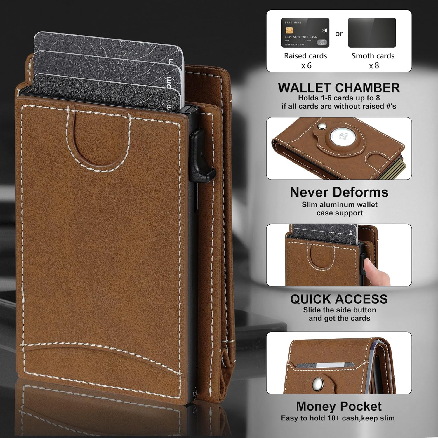 Smart AirTag Wallet for Men | RFID Blocking Slim Pop - Up Leather Wallet Holds 10+ Cards & ID Window Gift for Him - Abbycart