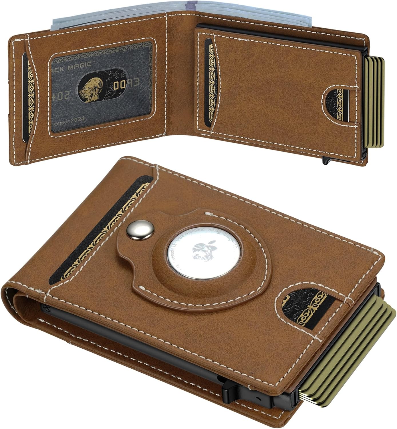 Smart AirTag Wallet for Men | RFID Blocking Slim Pop - Up Leather Wallet Holds 10+ Cards & ID Window Gift for Him - Abbycart