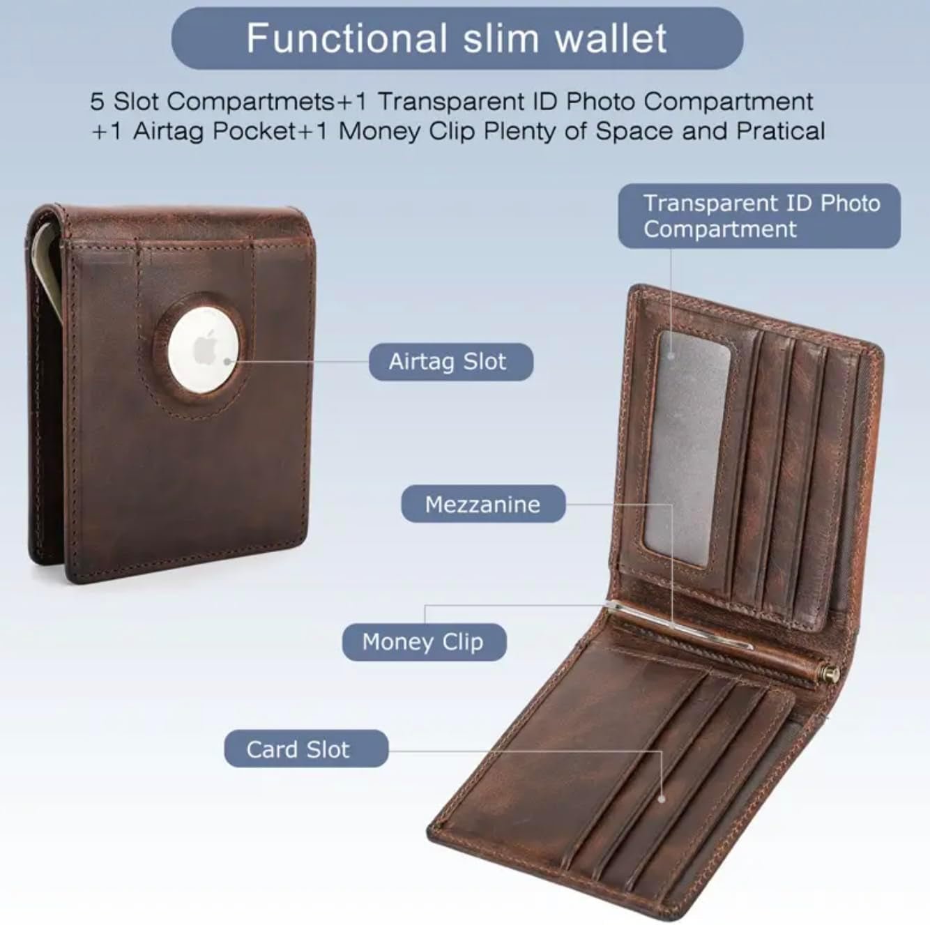Smart Bifold Wallet for Men – RFID Blocking with AirTag Holder - Abbycart
