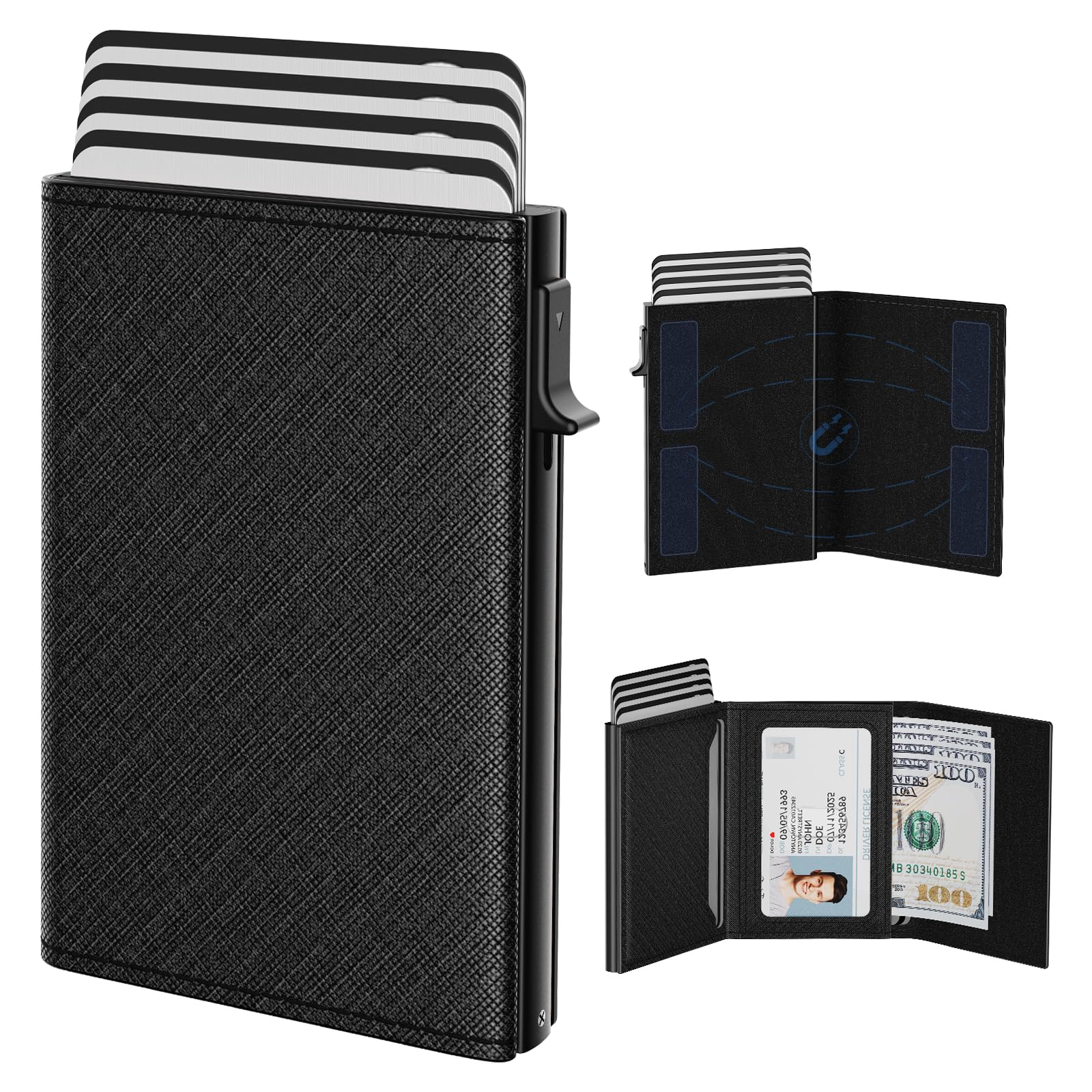 Smart Pop - Up Wallet for Men | RFID Slim Aluminum Holder, Holds 9–14 Cards with ID Window & Cash Slot, Minimalist Front Pocket Wallet - Abbycart