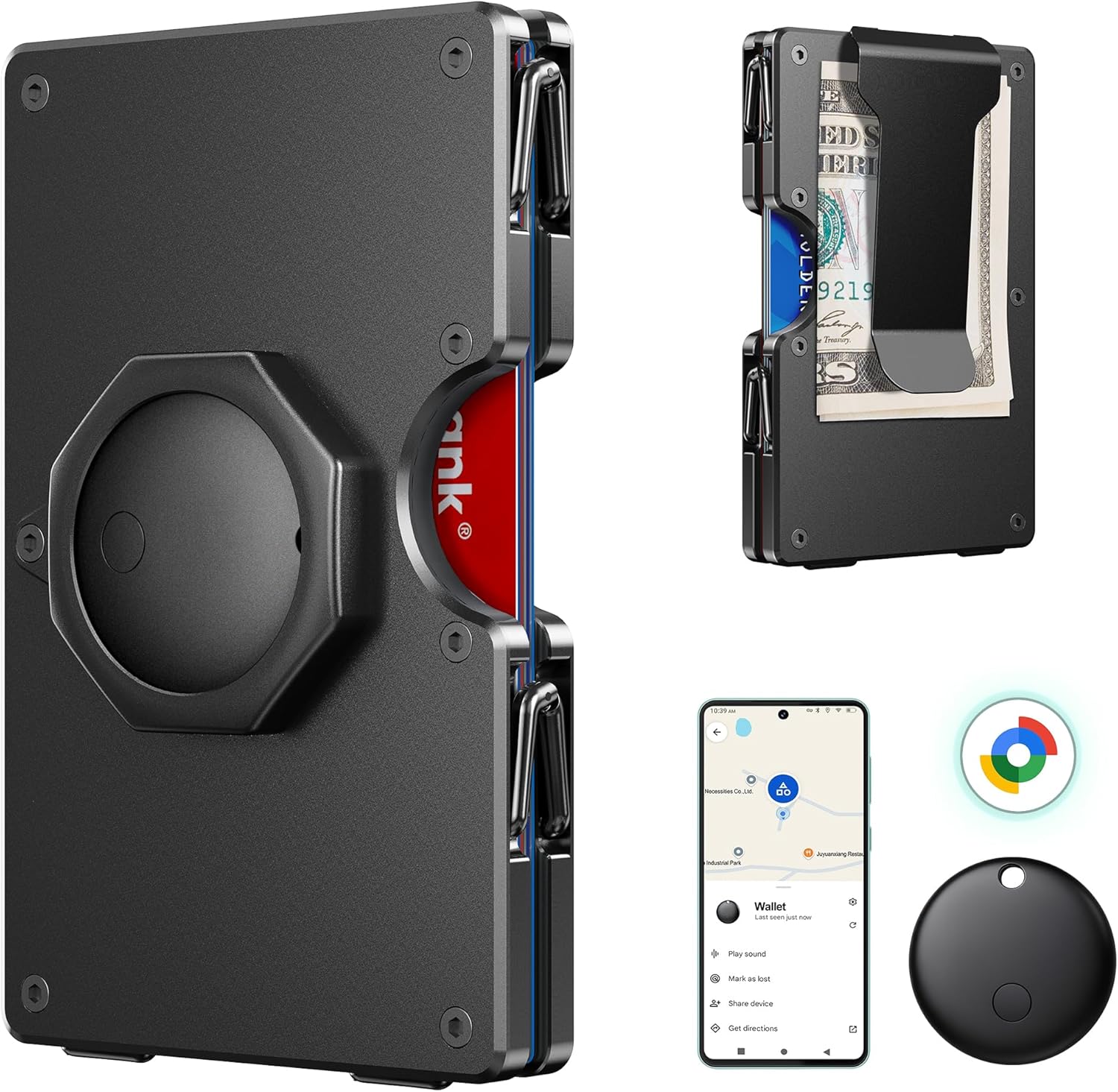 Smart Wallet for Men Android | RFID Blocking Slim Metal Wallet with Tracker Works with Google Find My & Money Clip Gift for Him - Abbycart