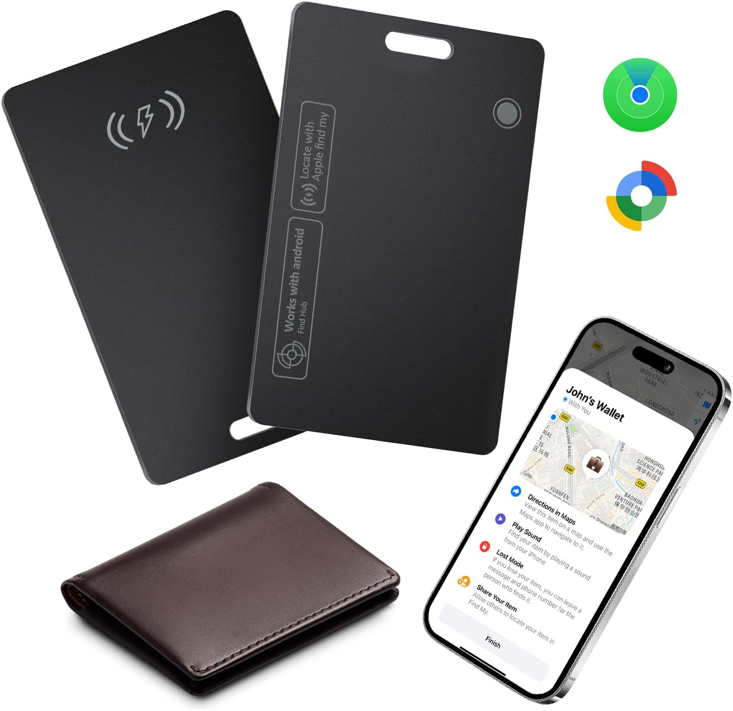 Air Tracker Card for Android & Apple, Find My Wallet Tracker Card for Luggage, ID Card, Passport - Rechargeable Works with Apple Find My & Google's Find Hub (for iOS & Android, 2 Pack)